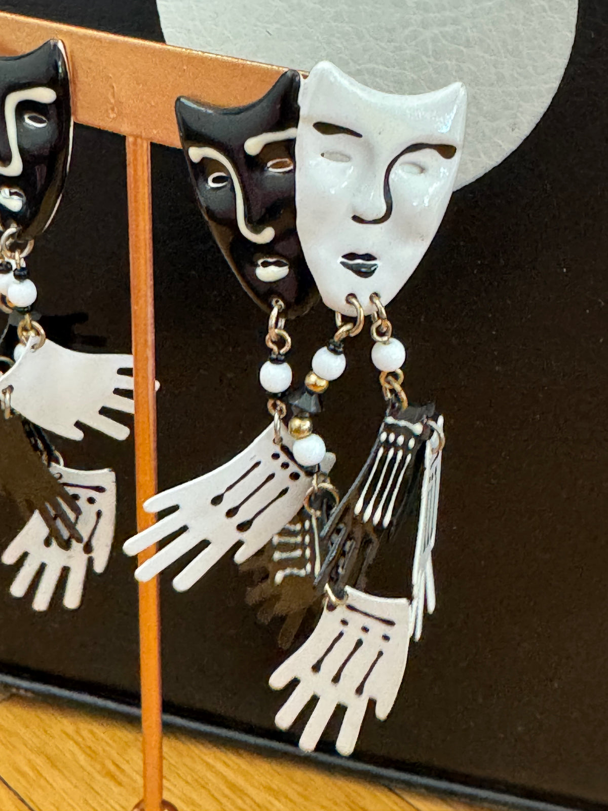 1980's Black and White Face & Hands Earrings