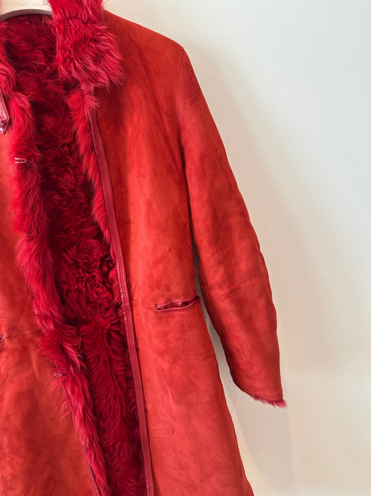 Joseph Red Shearling 3/4 Length Coat