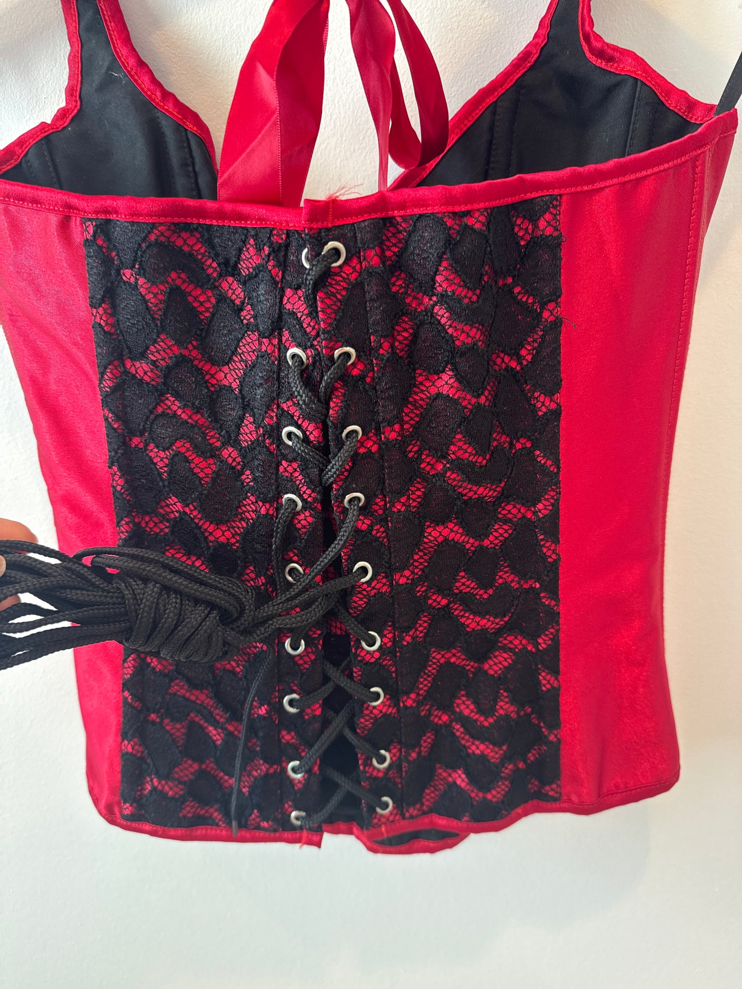 Y2K Bedroom Stories Red & Black Lace Up Bustier