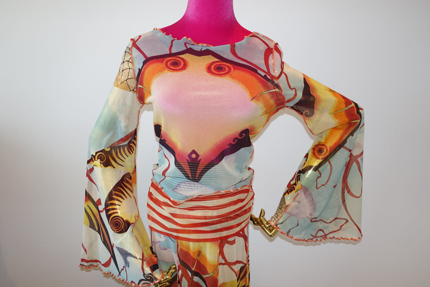 Jean Paul Gaultier S/S 2005 Mesh Abstract Salvador Dali Top & Skirt 2 Piece Set