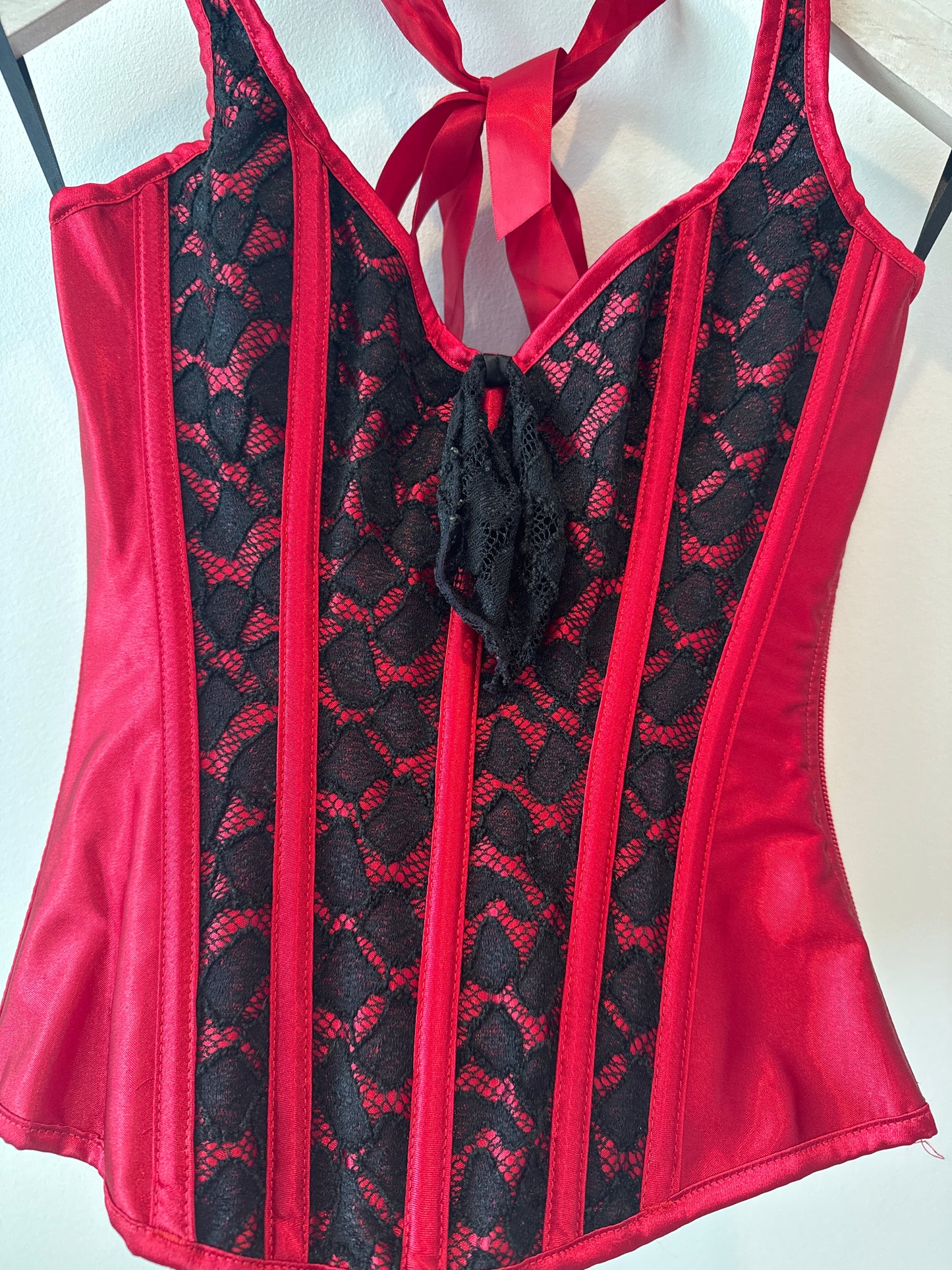 Y2K Bedroom Stories Red & Black Lace Up Bustier