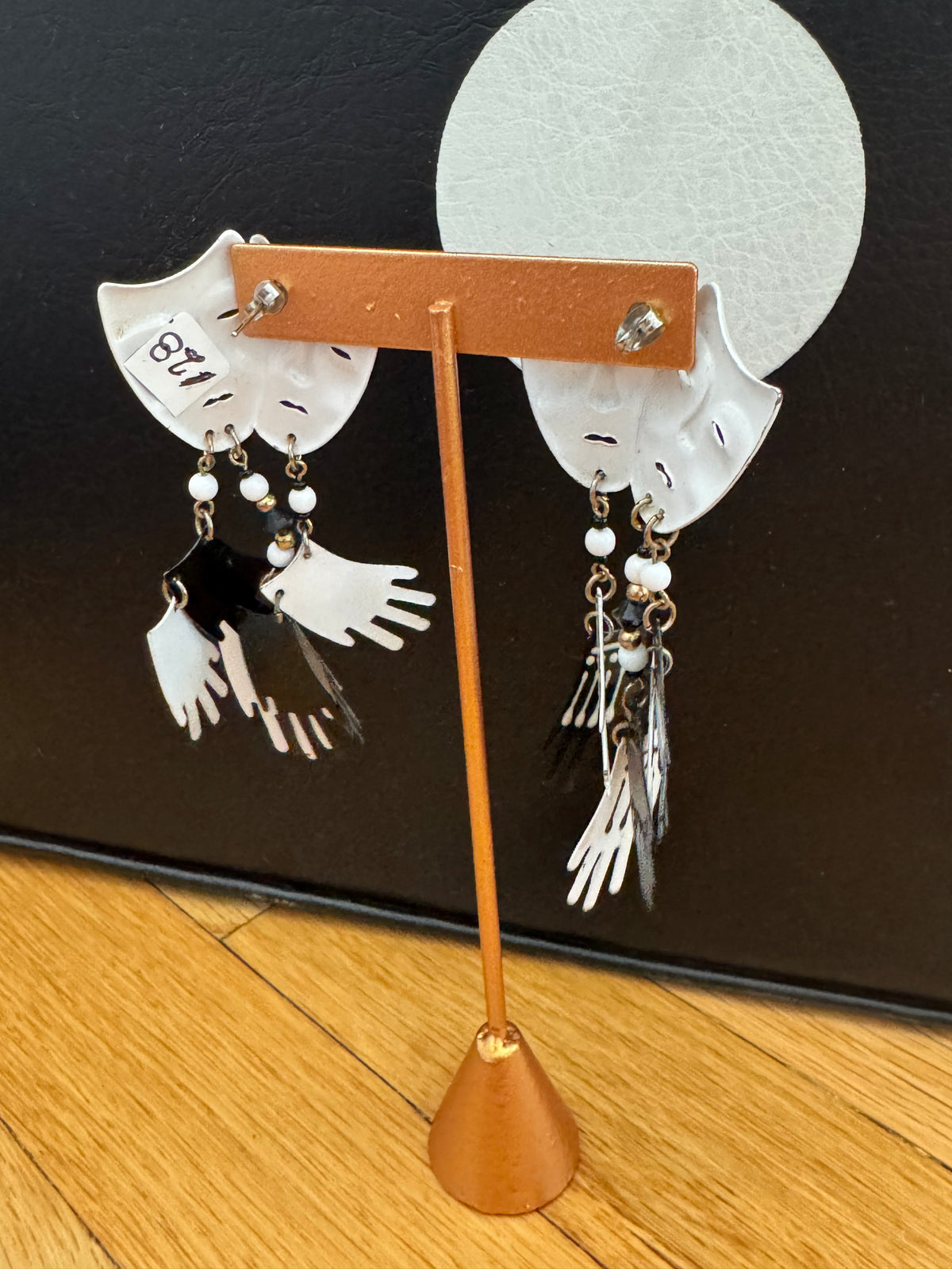 1980's Black and White Face & Hands Earrings