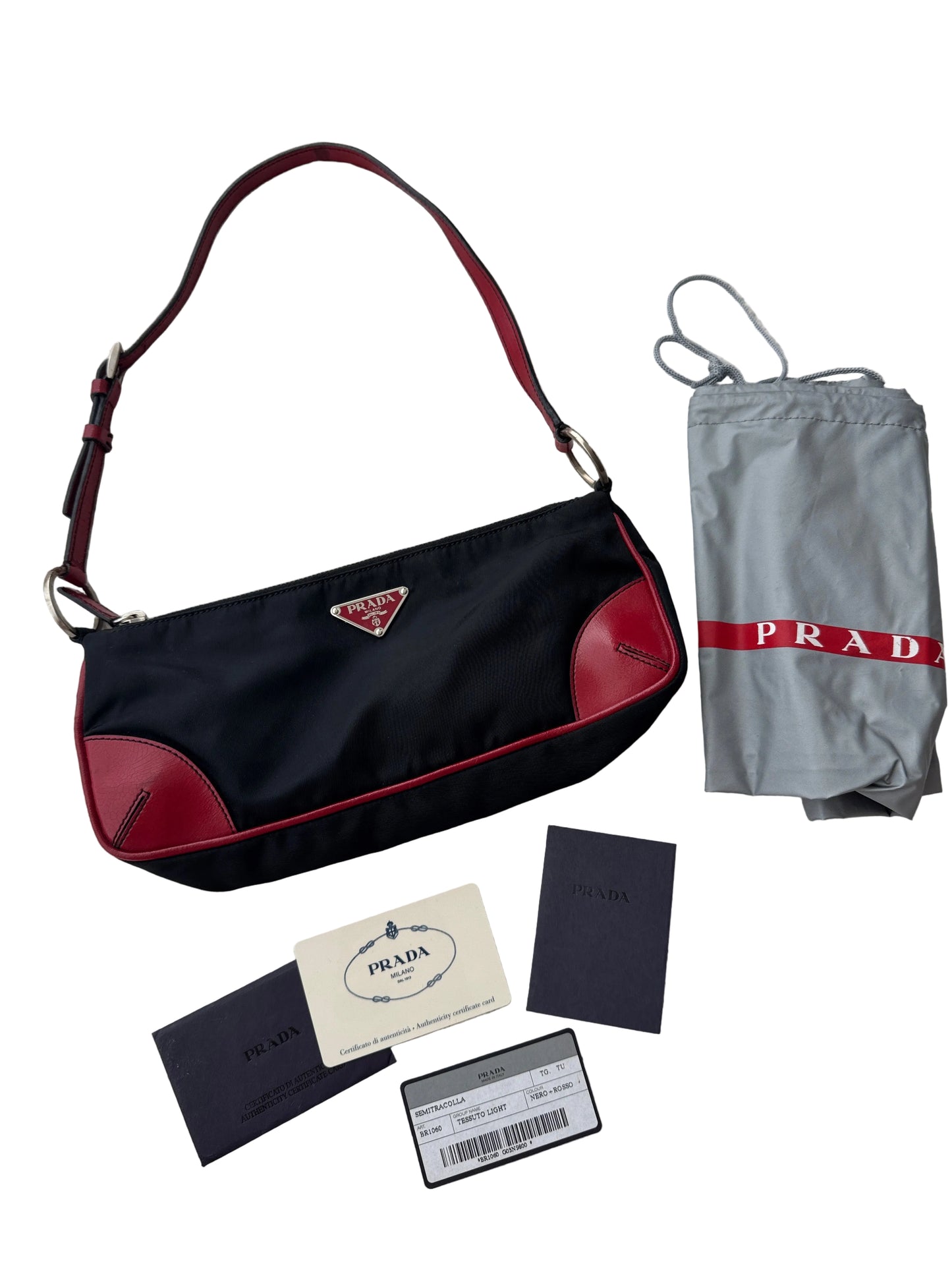 Prada Y2K Black Nylon w/ Red Leather Trim Shoulder Bag