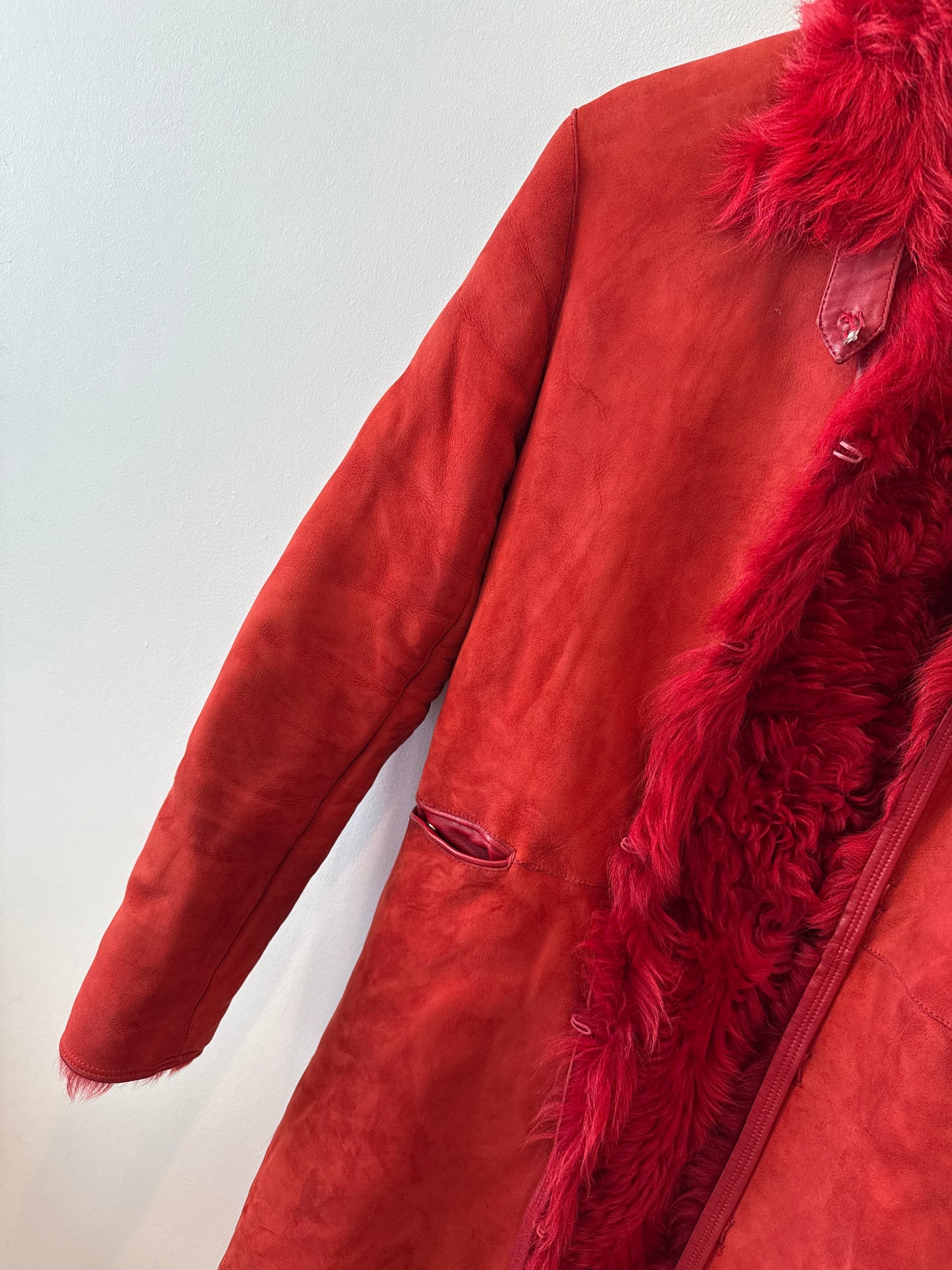 Joseph Red Shearling 3/4 Length Coat