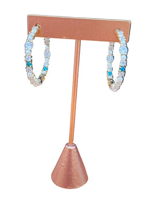 24K Plated Semi Precious Opal Pearl Hoops