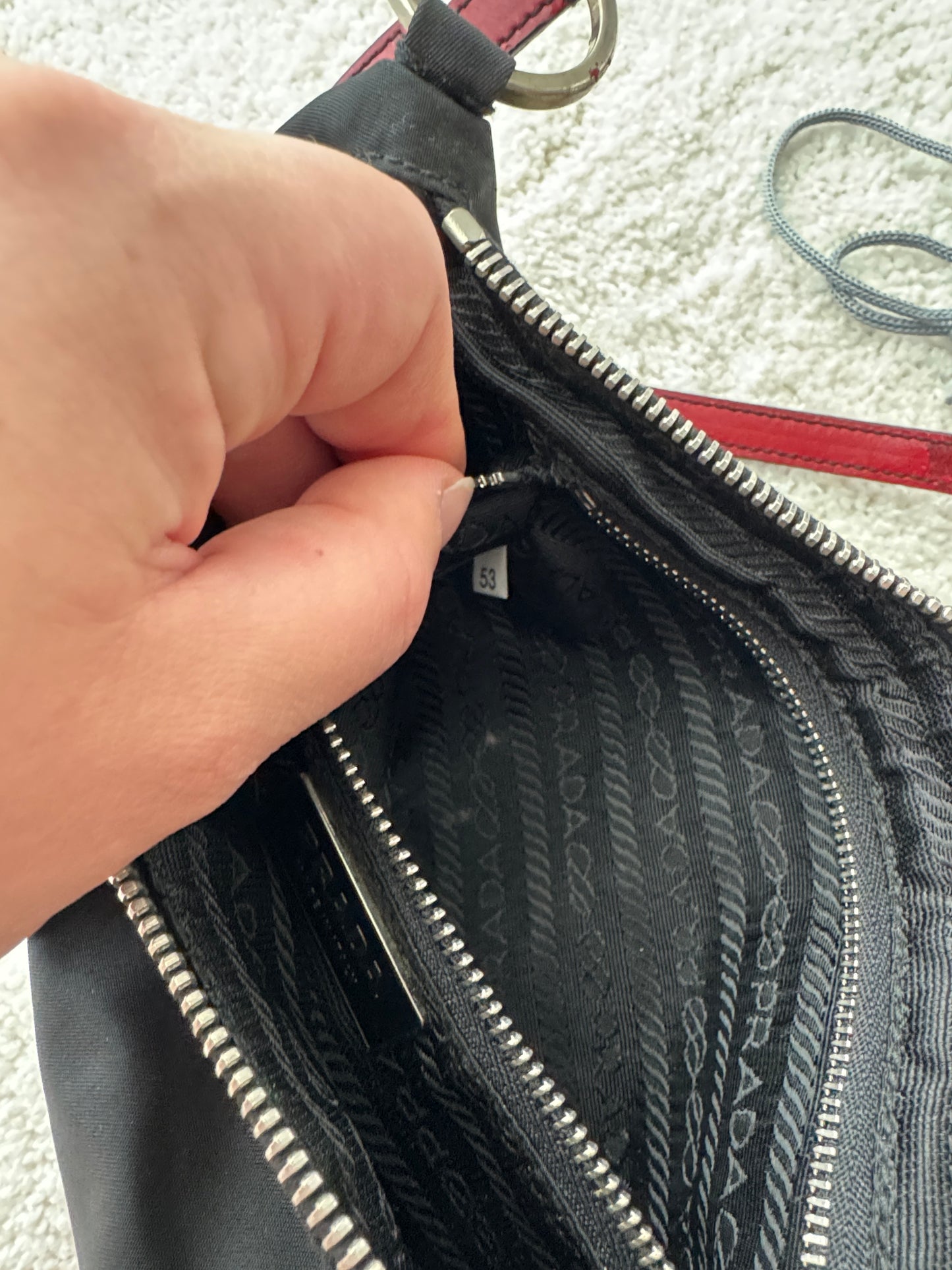 Prada Y2K Black Nylon w/ Red Leather Trim Shoulder Bag