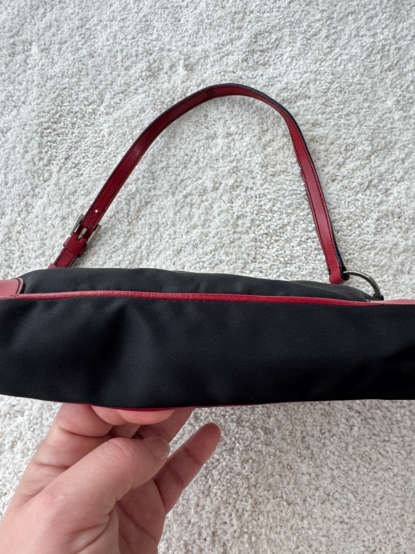 Prada Y2K Black Nylon w/ Red Leather Trim Shoulder Bag