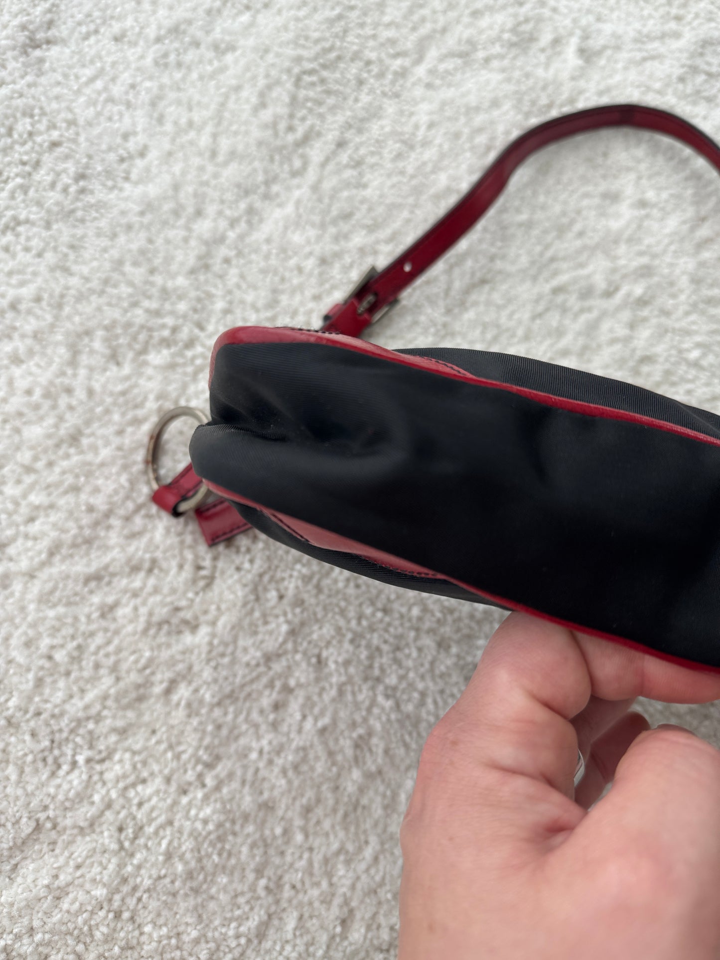 Prada Y2K Black Nylon w/ Red Leather Trim Shoulder Bag