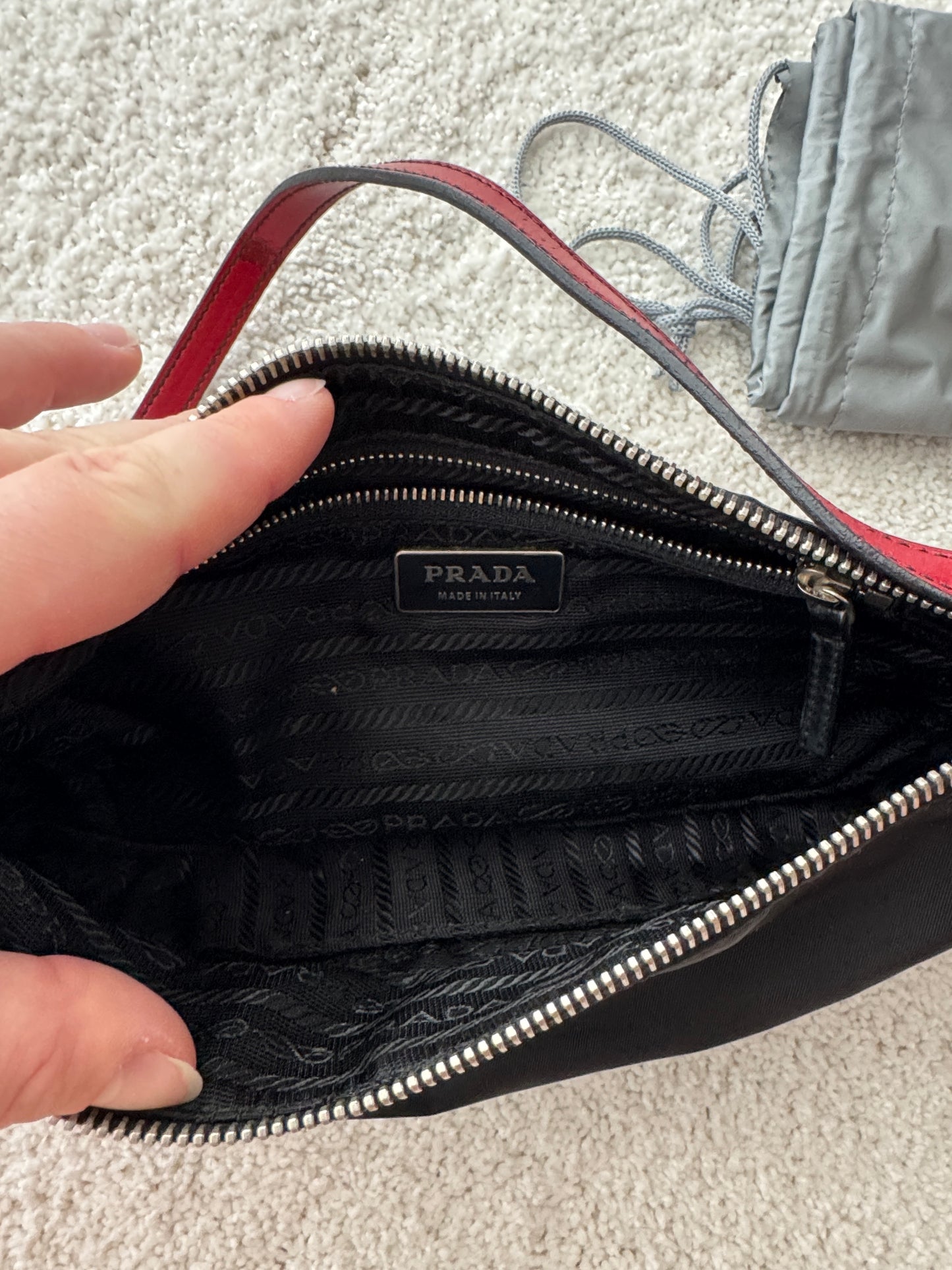 Prada Y2K Black Nylon w/ Red Leather Trim Shoulder Bag