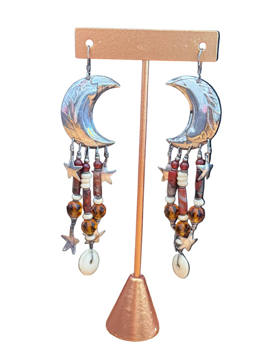 Statement Sterling Moon Dangle Earrings