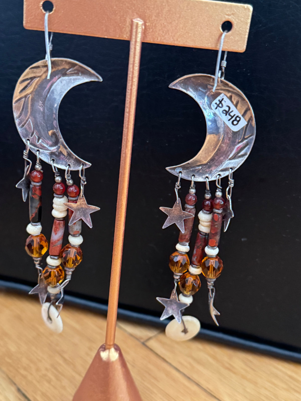 Statement Sterling Moon Dangle Earrings