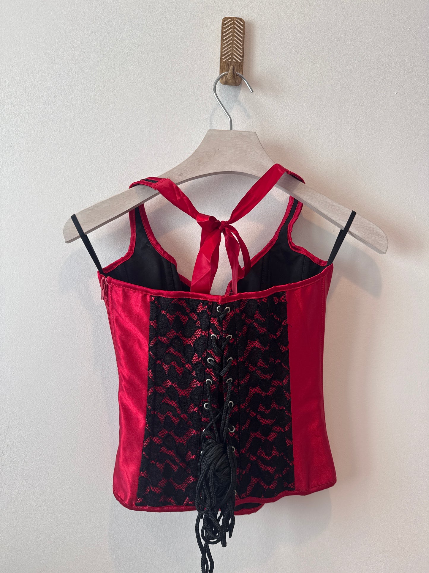 Y2K Bedroom Stories Red & Black Lace Up Bustier