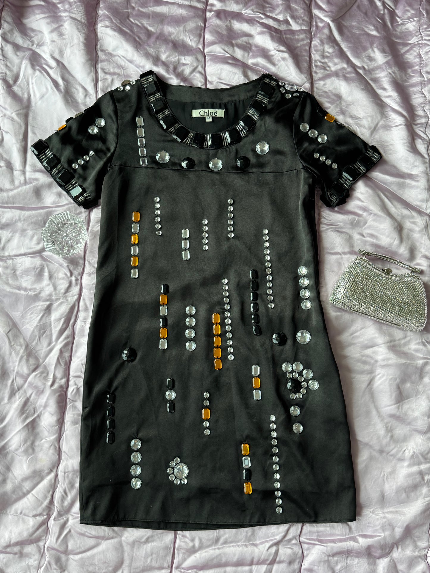 Chloé Vintage Y2K Bejeweled Silk Shift Dress