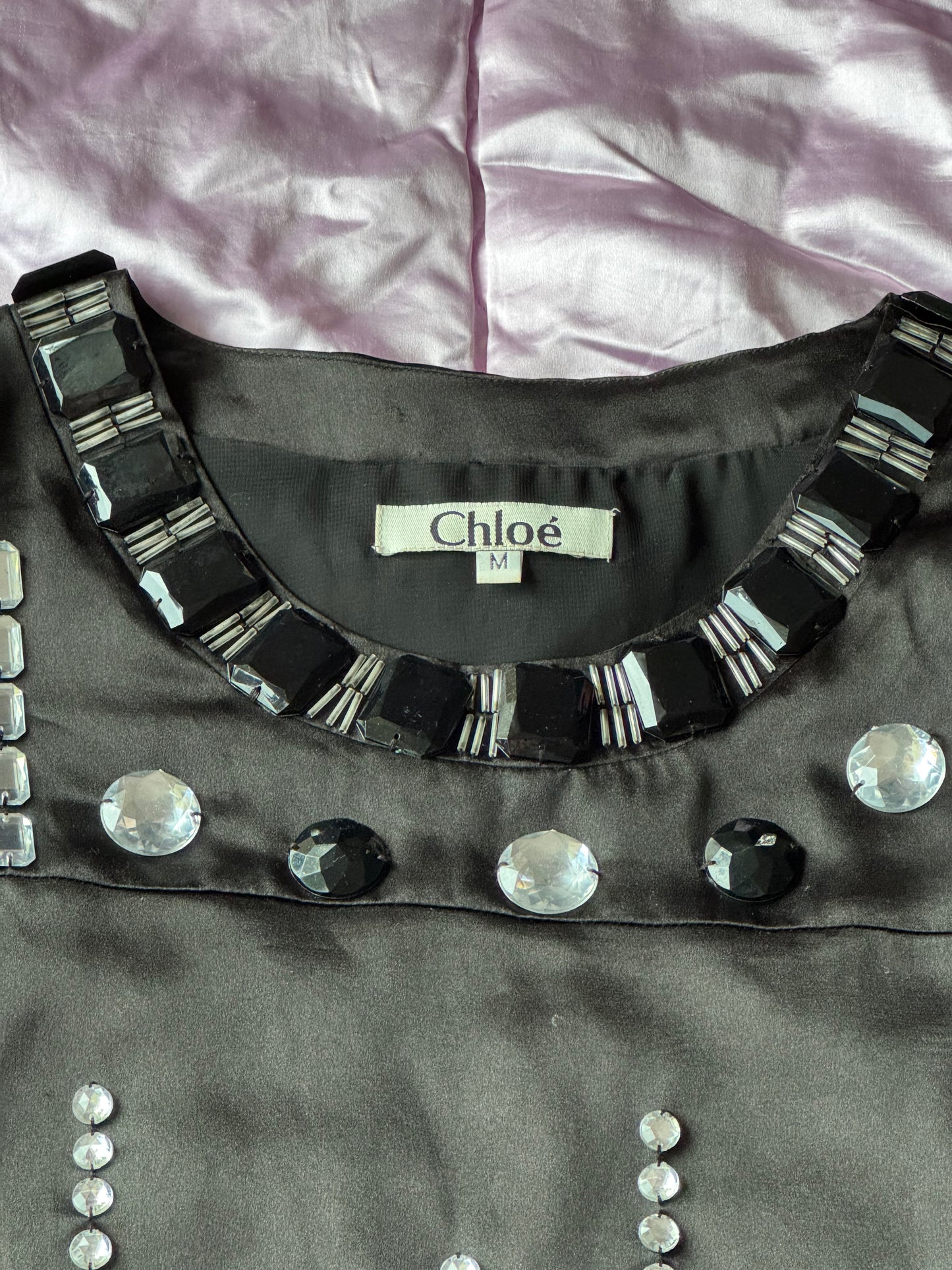 Chloé Vintage Y2K Bejeweled Silk Shift Dress