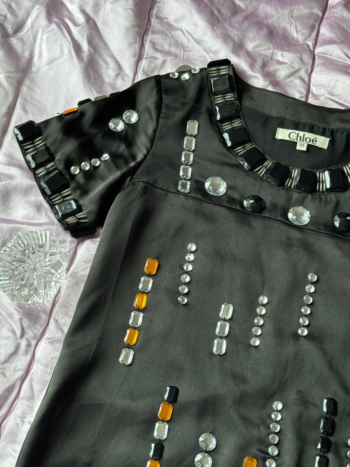 Chloé Vintage Y2K Bejeweled Silk Shift Dress