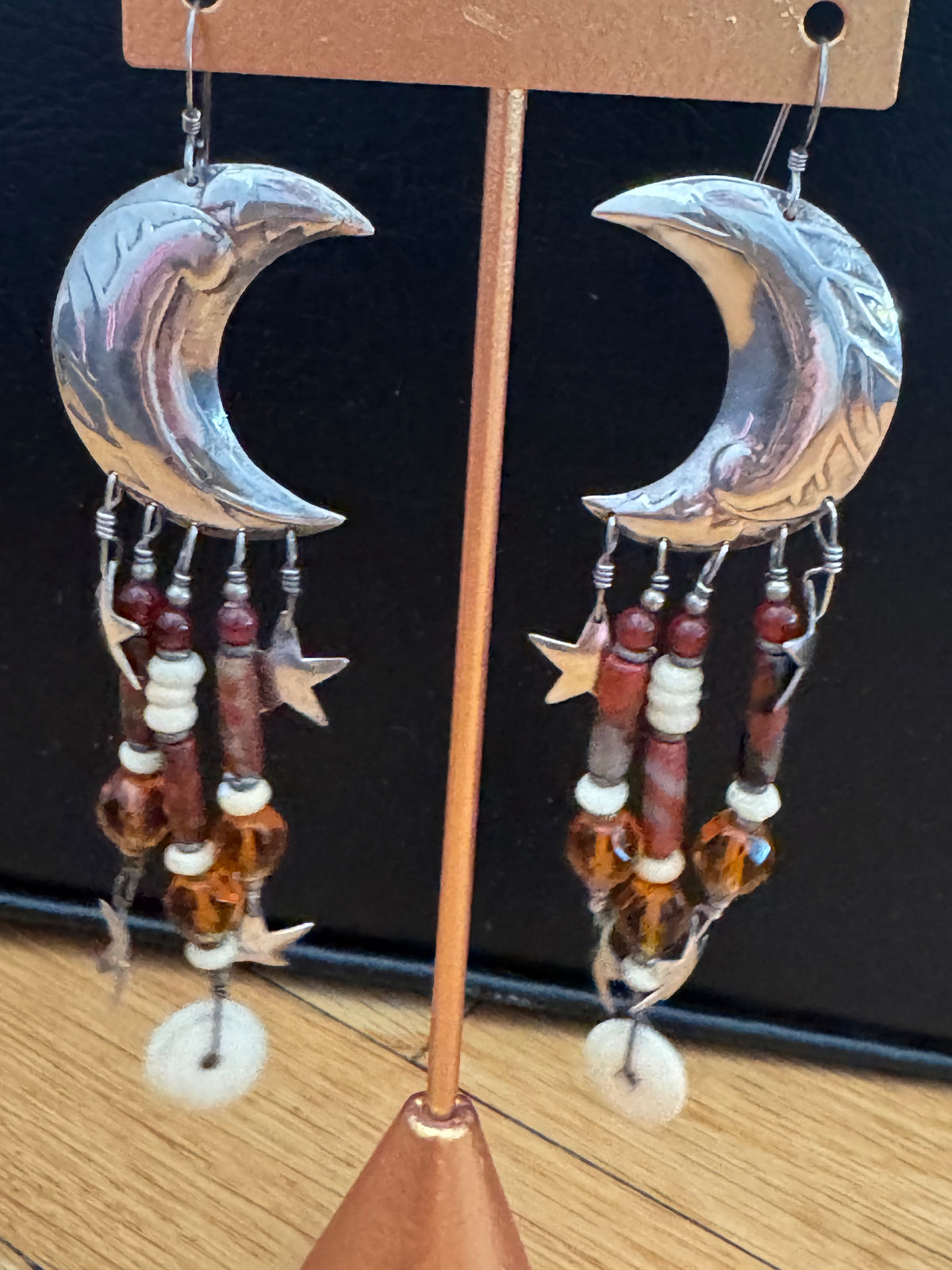 Statement Sterling Moon Dangle Earrings