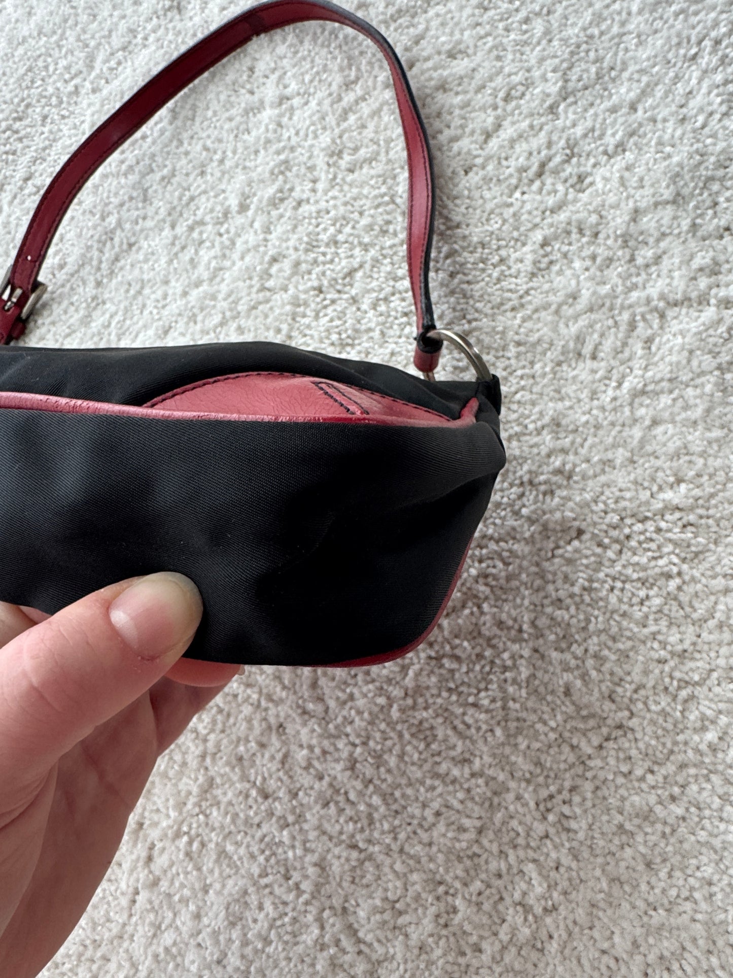 Prada Y2K Black Nylon w/ Red Leather Trim Shoulder Bag