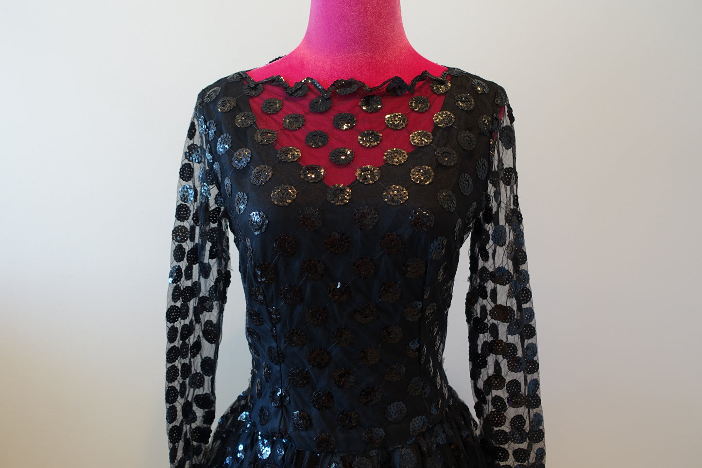 Vintage 80's Illusion Sheer Sequin Polka Dot Dress
