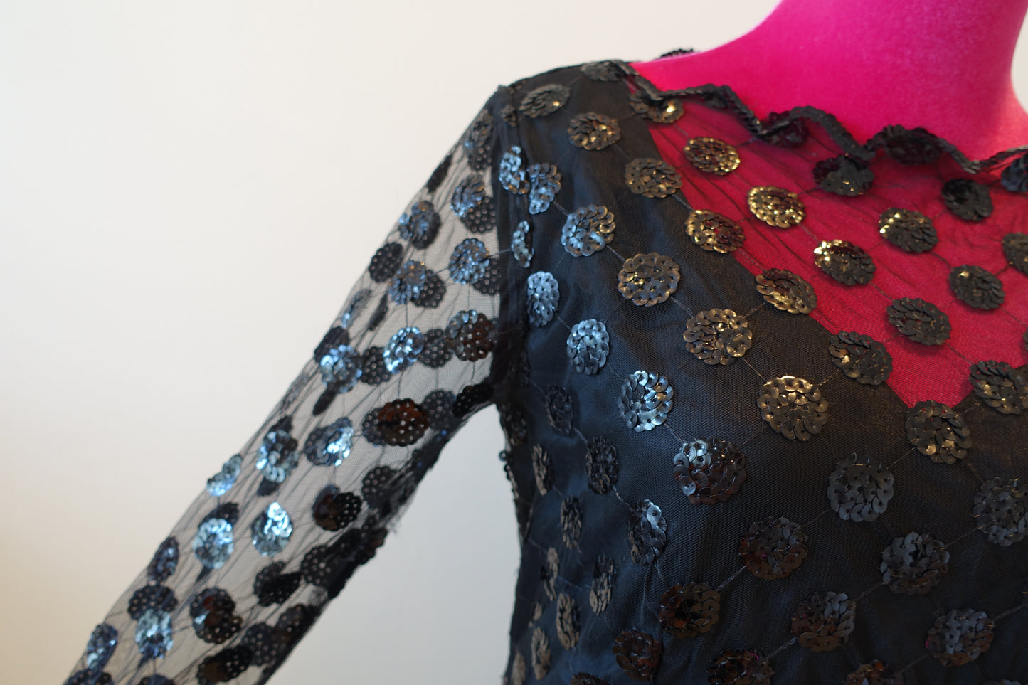 Vintage 80's Illusion Sheer Sequin Polka Dot Dress