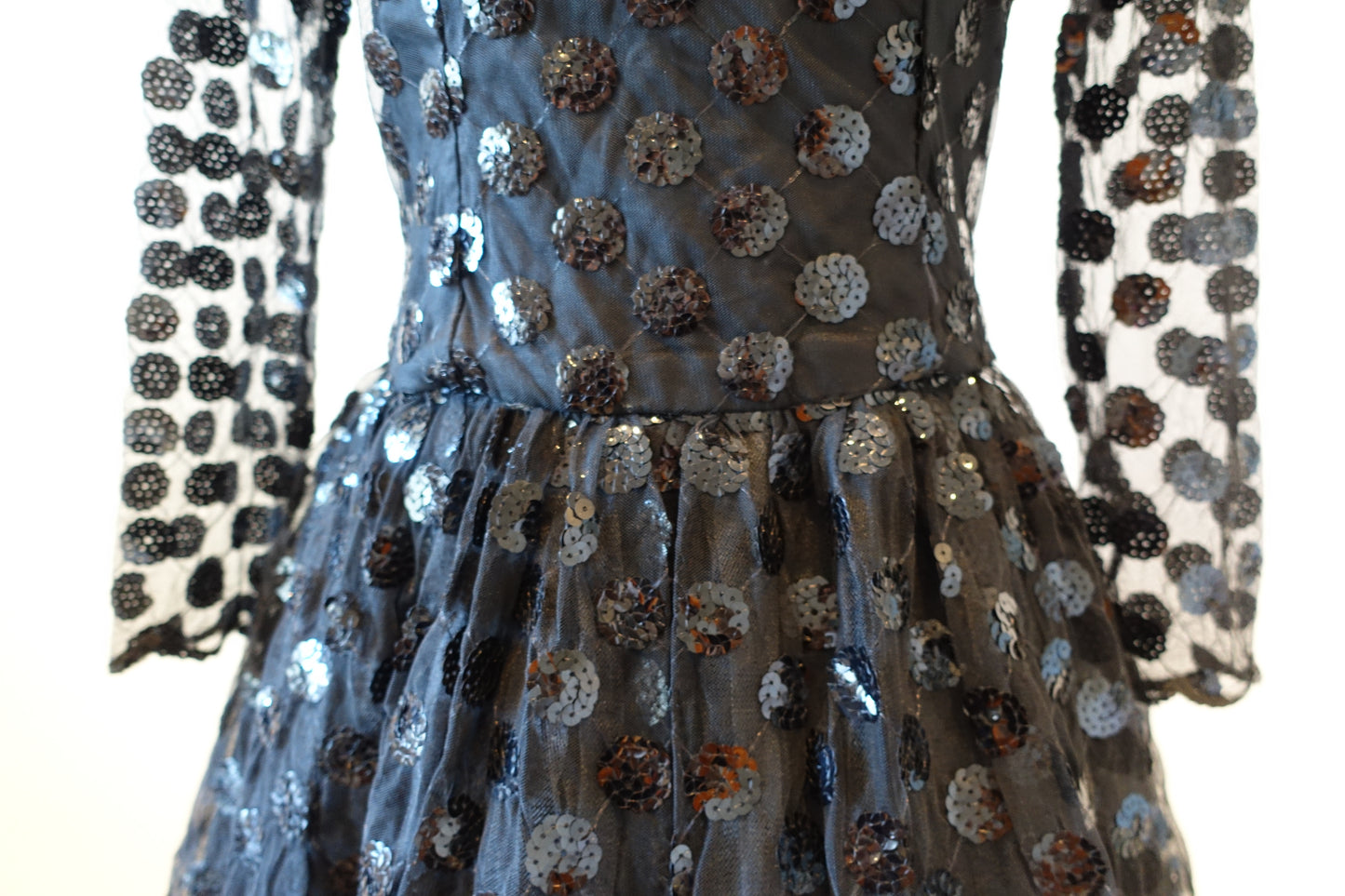 Vintage 80's Illusion Sheer Sequin Polka Dot Dress