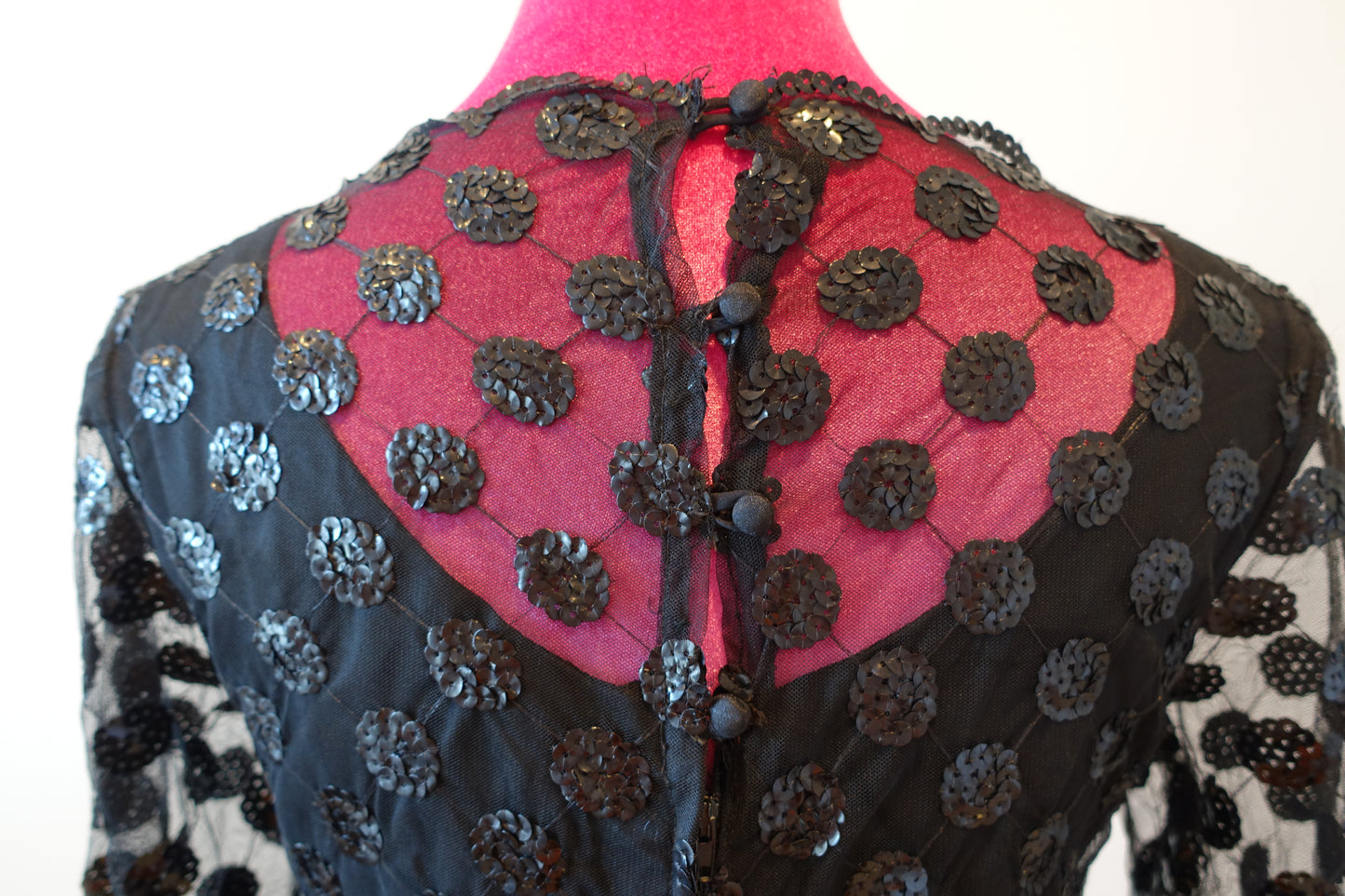 Vintage 80's Illusion Sheer Sequin Polka Dot Dress