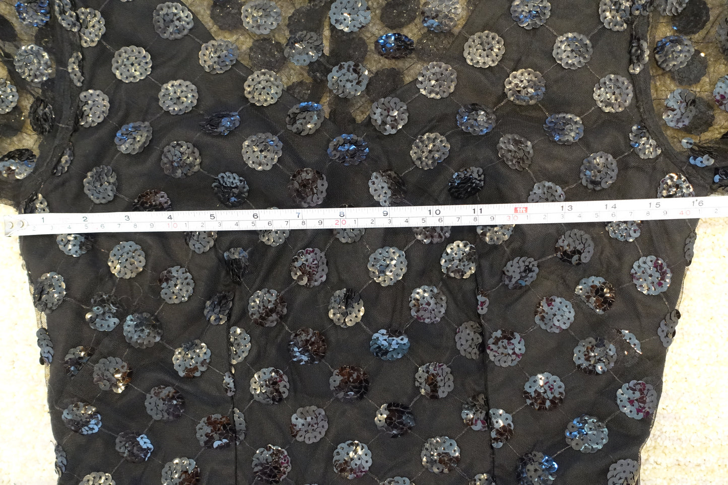 Vintage 80's Illusion Sheer Sequin Polka Dot Dress