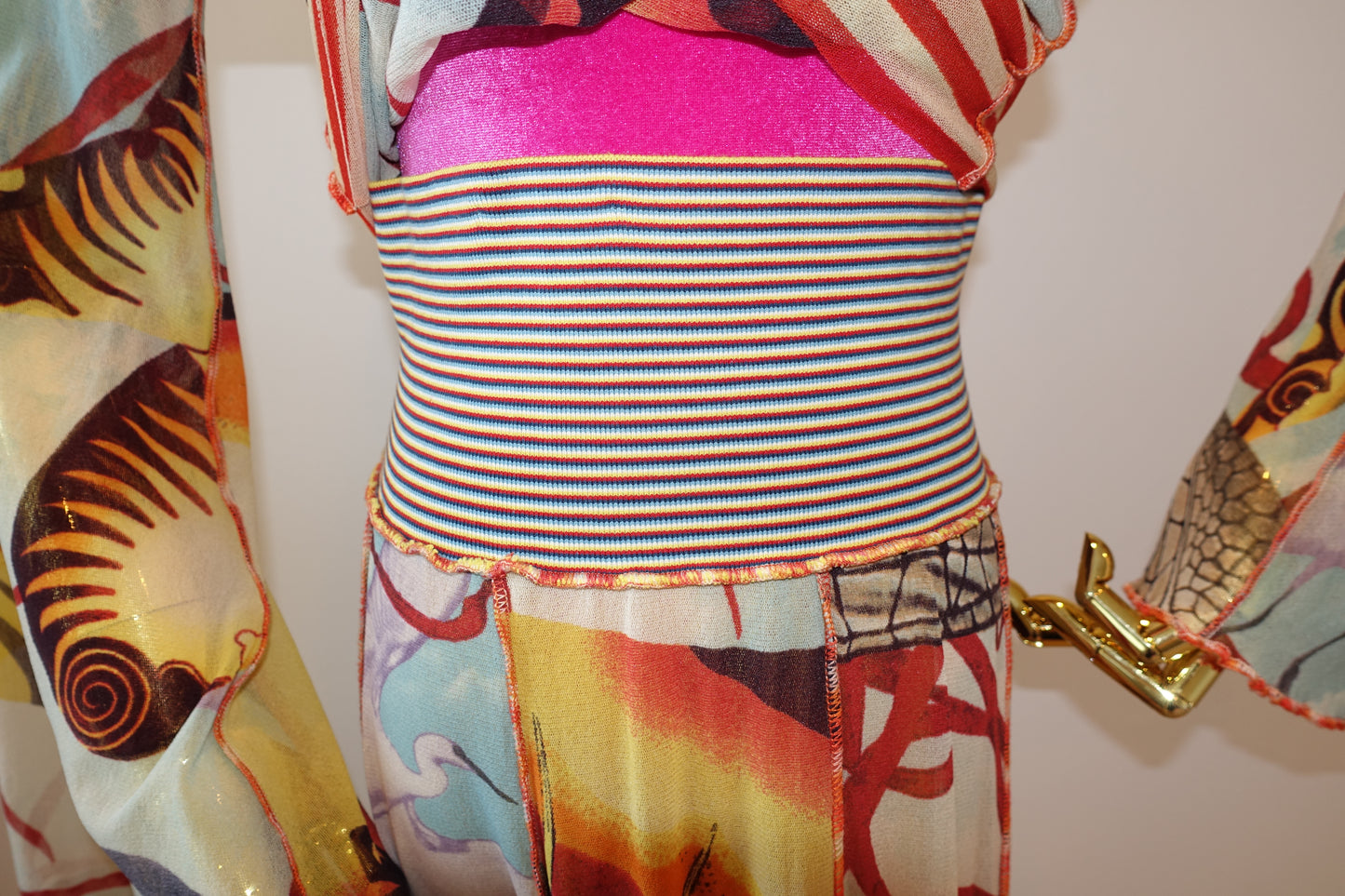 Jean Paul Gaultier S/S 2005 Mesh Abstract Salvador Dali Top & Skirt 2 Piece Set