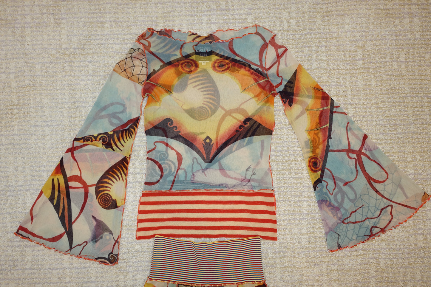 Jean Paul Gaultier S/S 2005 Mesh Abstract Salvador Dali Top & Skirt 2 Piece Set