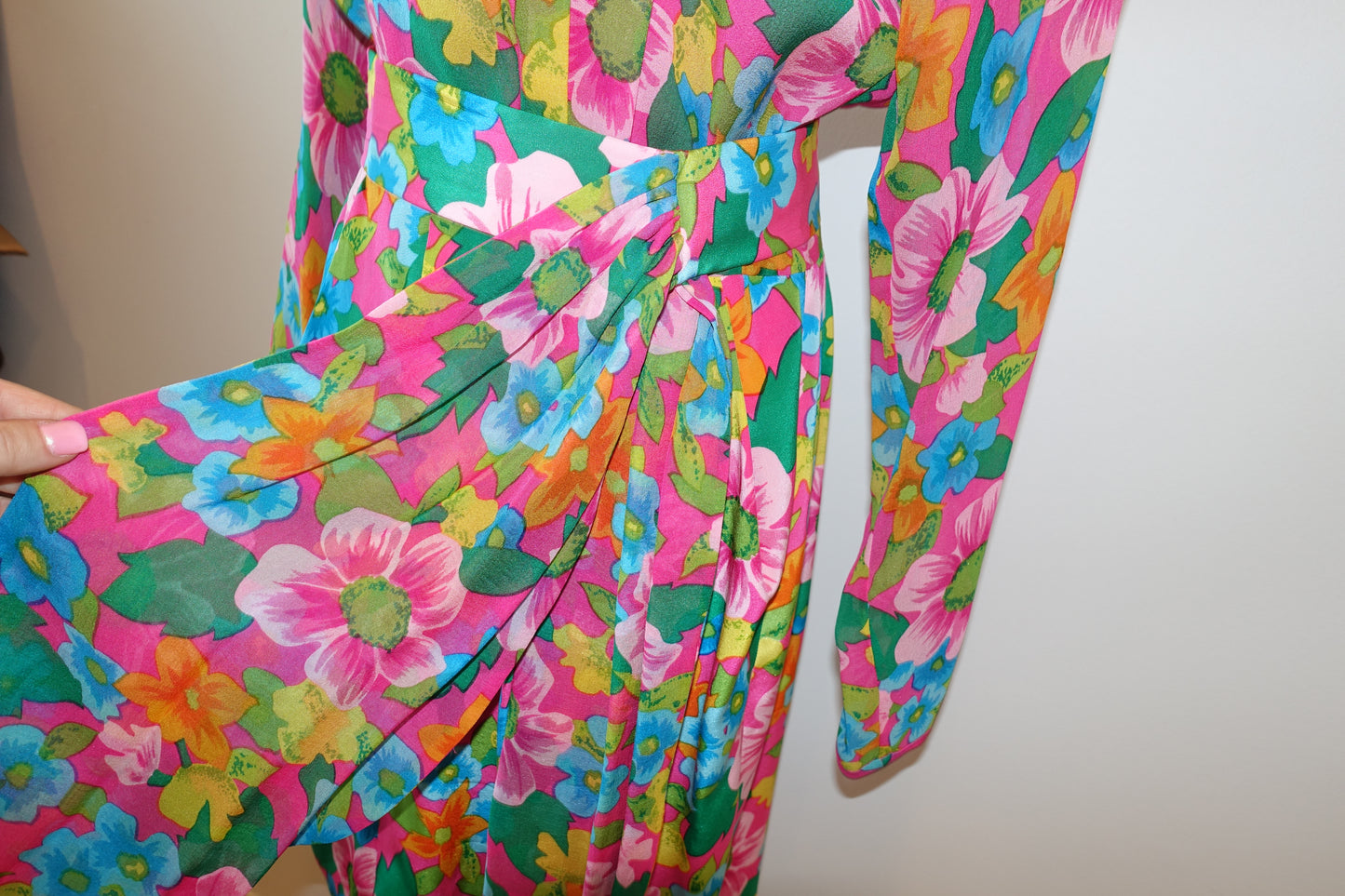 Vintage 80's Albert Nipon Colorful Vibrant Floral Silk Dress