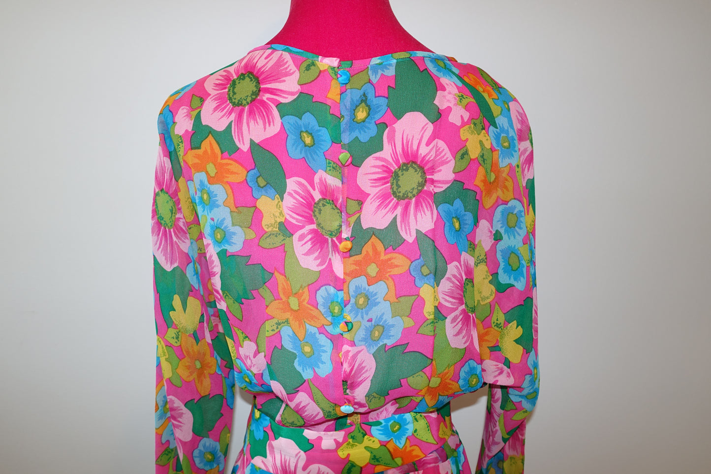 Vintage 80's Albert Nipon Colorful Vibrant Floral Silk Dress