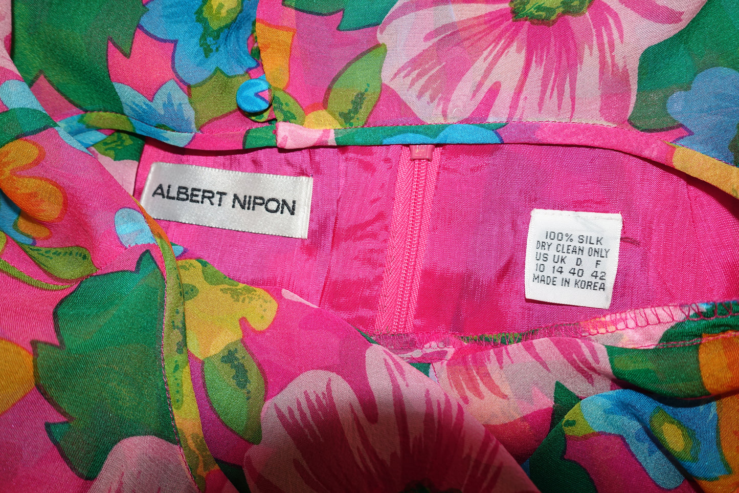 Vintage 80's Albert Nipon Colorful Vibrant Floral Silk Dress