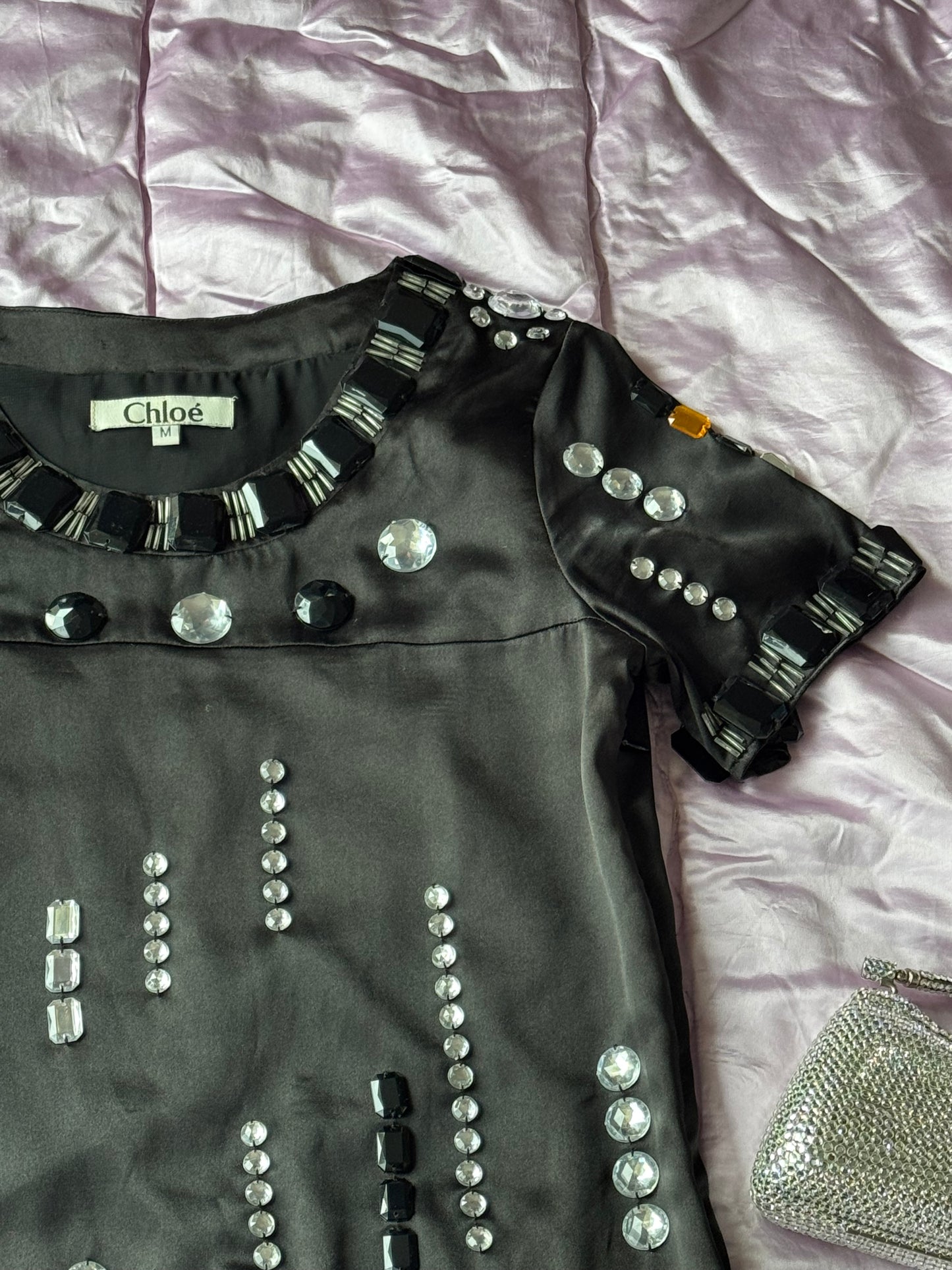 Chloé Vintage Y2K Bejeweled Silk Shift Dress