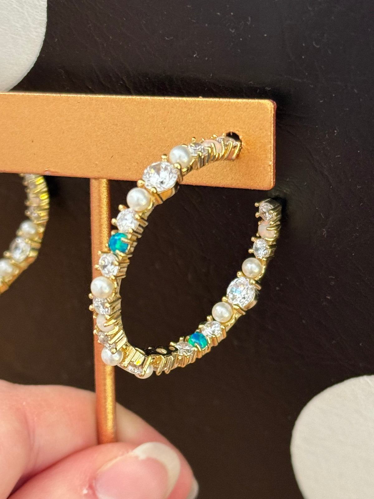 24K Plated Semi Precious Opal Pearl Hoops