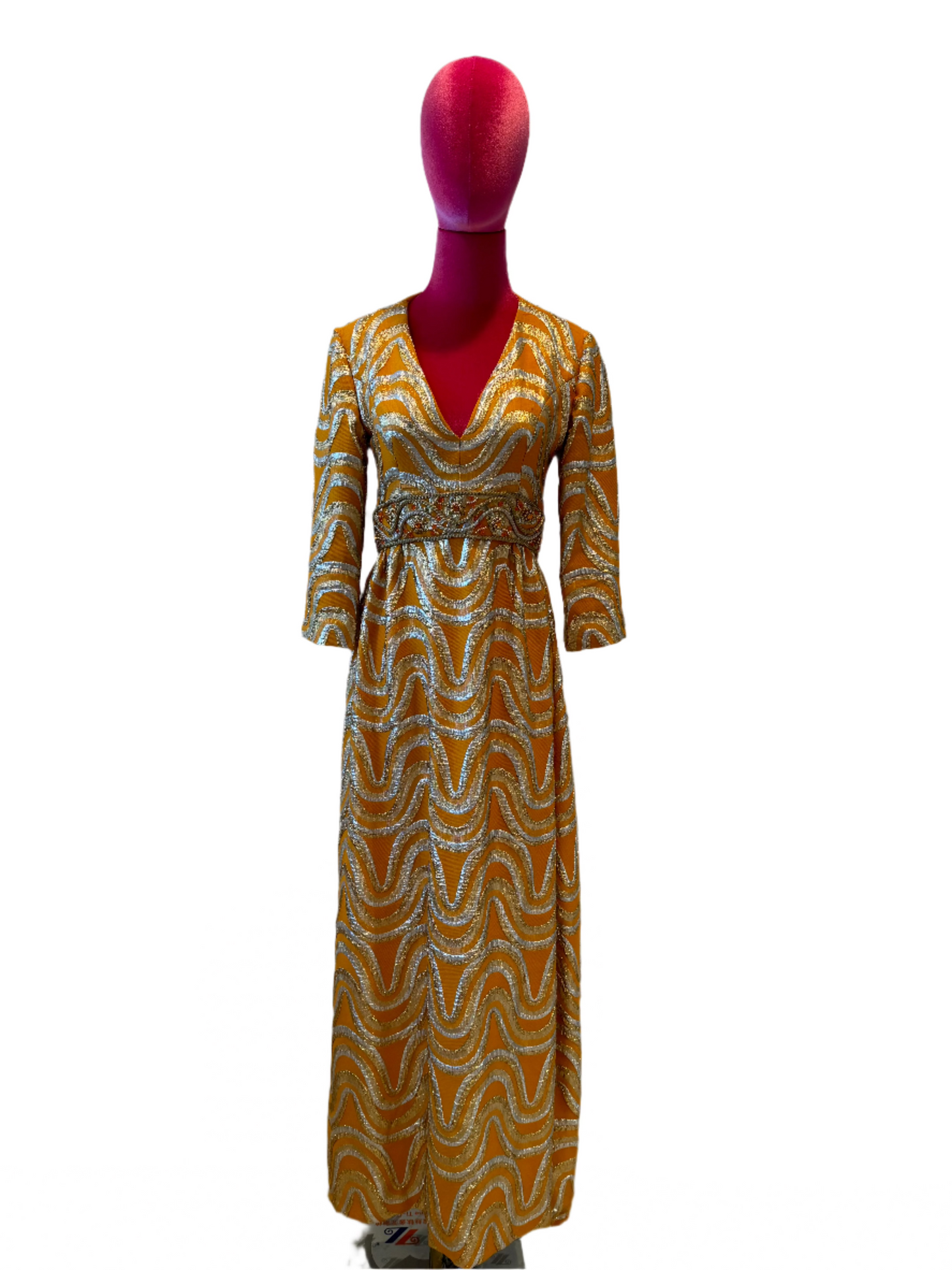 Vintage 1960's Embellished 3/4 Sleeve Maxi Dress - Women's Size 2