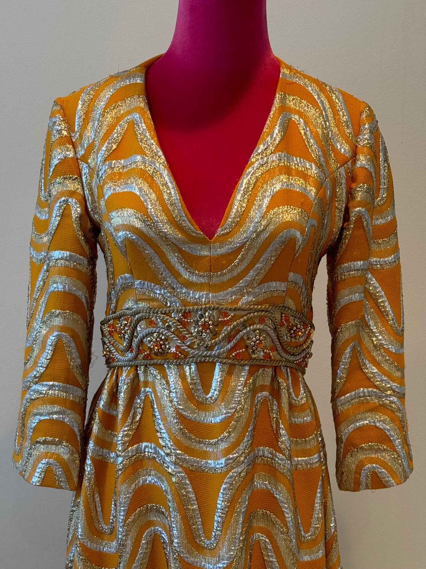 Vintage 1960's Embellished 3/4 Sleeve Maxi Dress - Women's Size 2