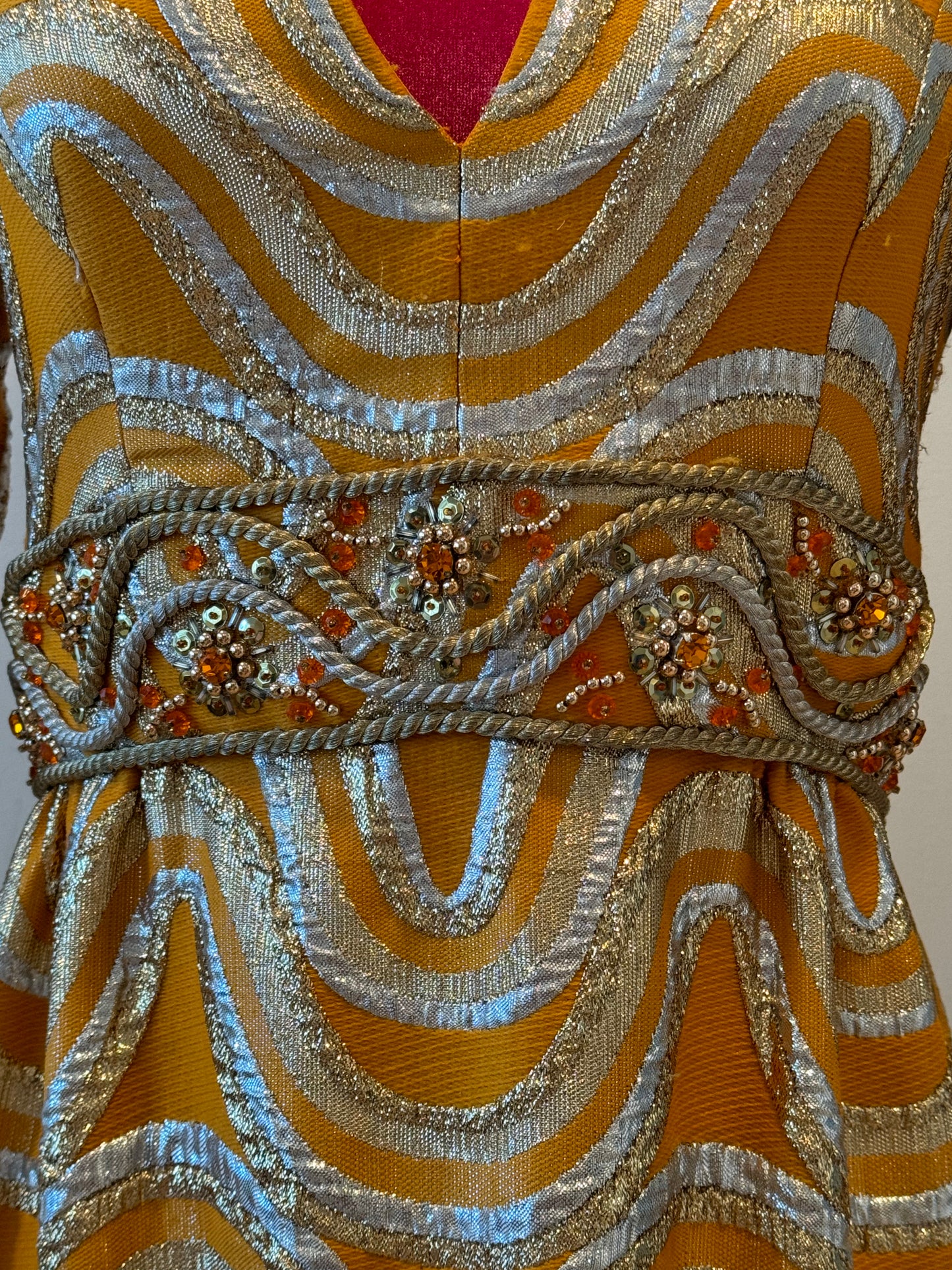 Vintage 1960's Embellished 3/4 Sleeve Maxi Dress - Women's Size 2