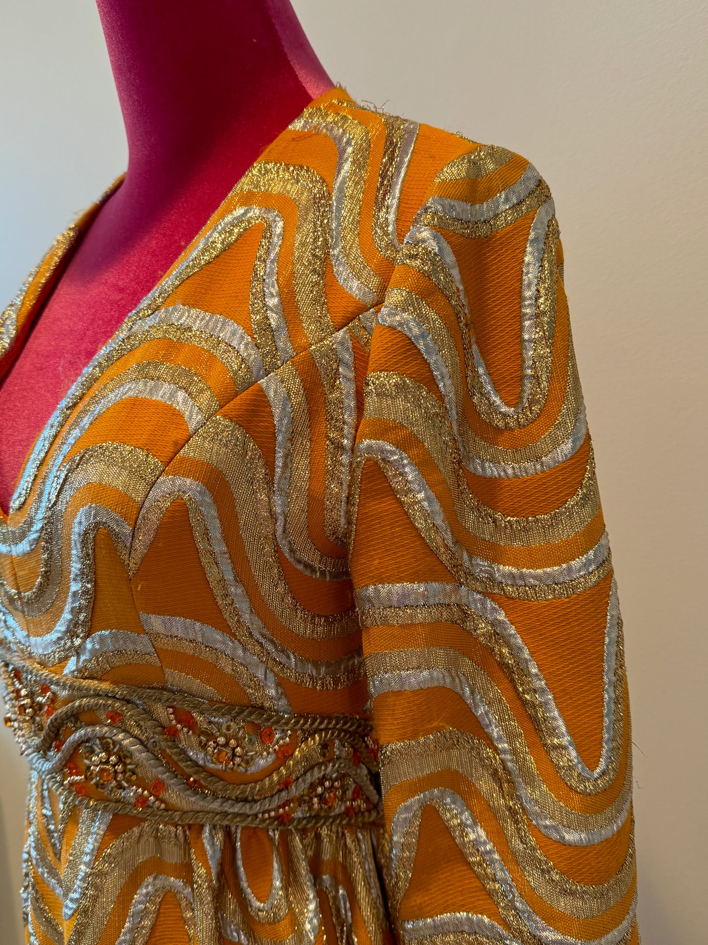 Vintage 1960's Embellished 3/4 Sleeve Maxi Dress - Women's Size 2