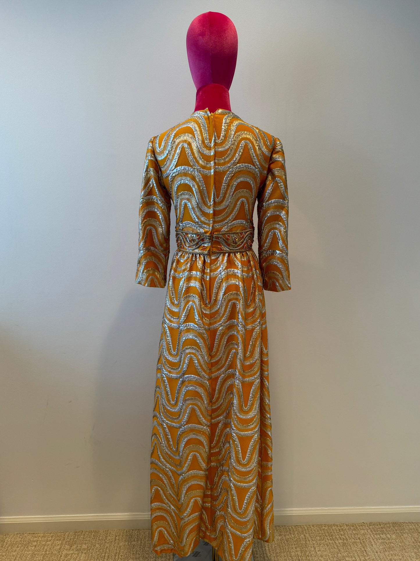 Vintage 1960's Embellished 3/4 Sleeve Maxi Dress - Women's Size 2