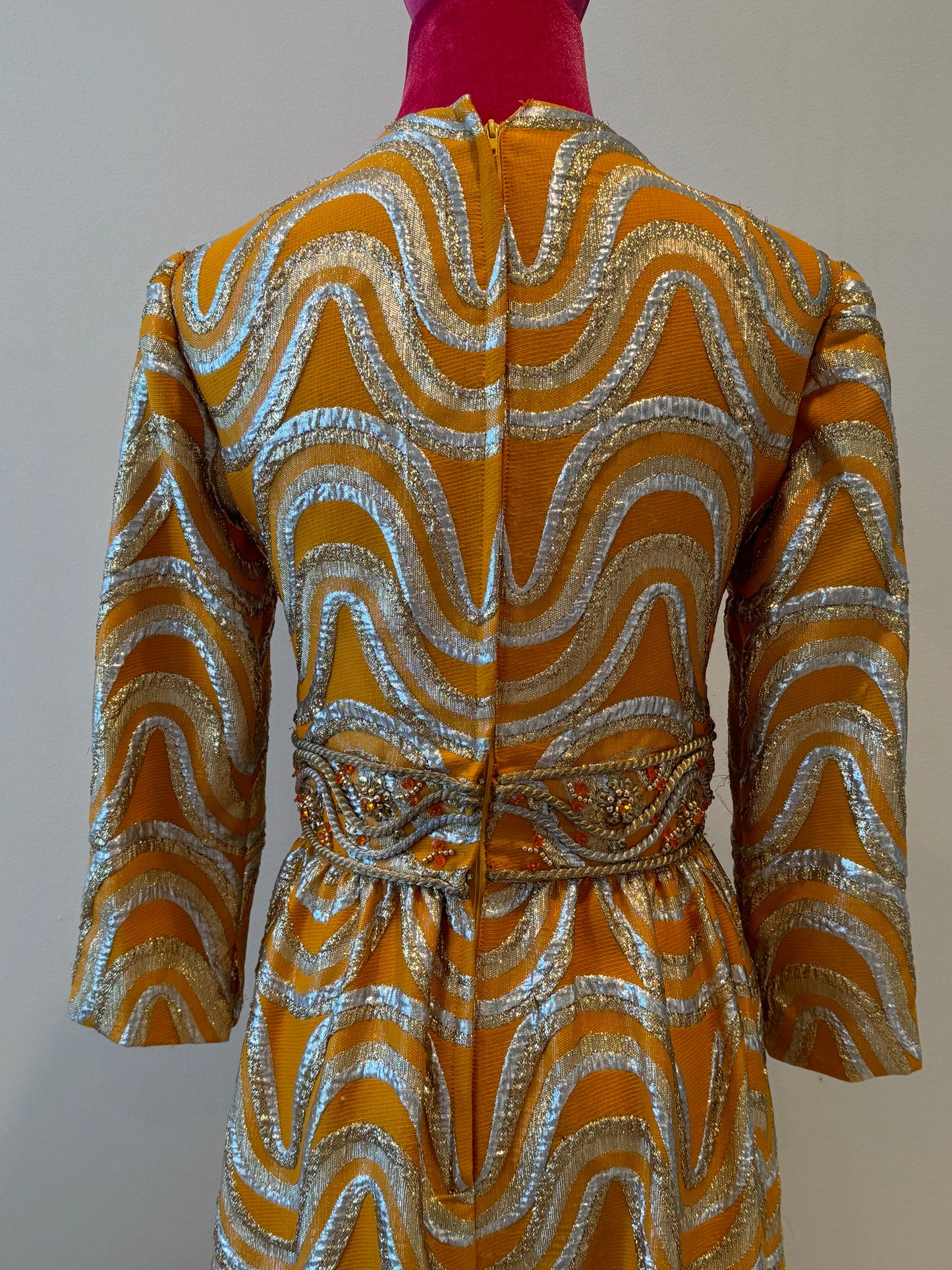 Vintage 1960's Embellished 3/4 Sleeve Maxi Dress - Women's Size 2