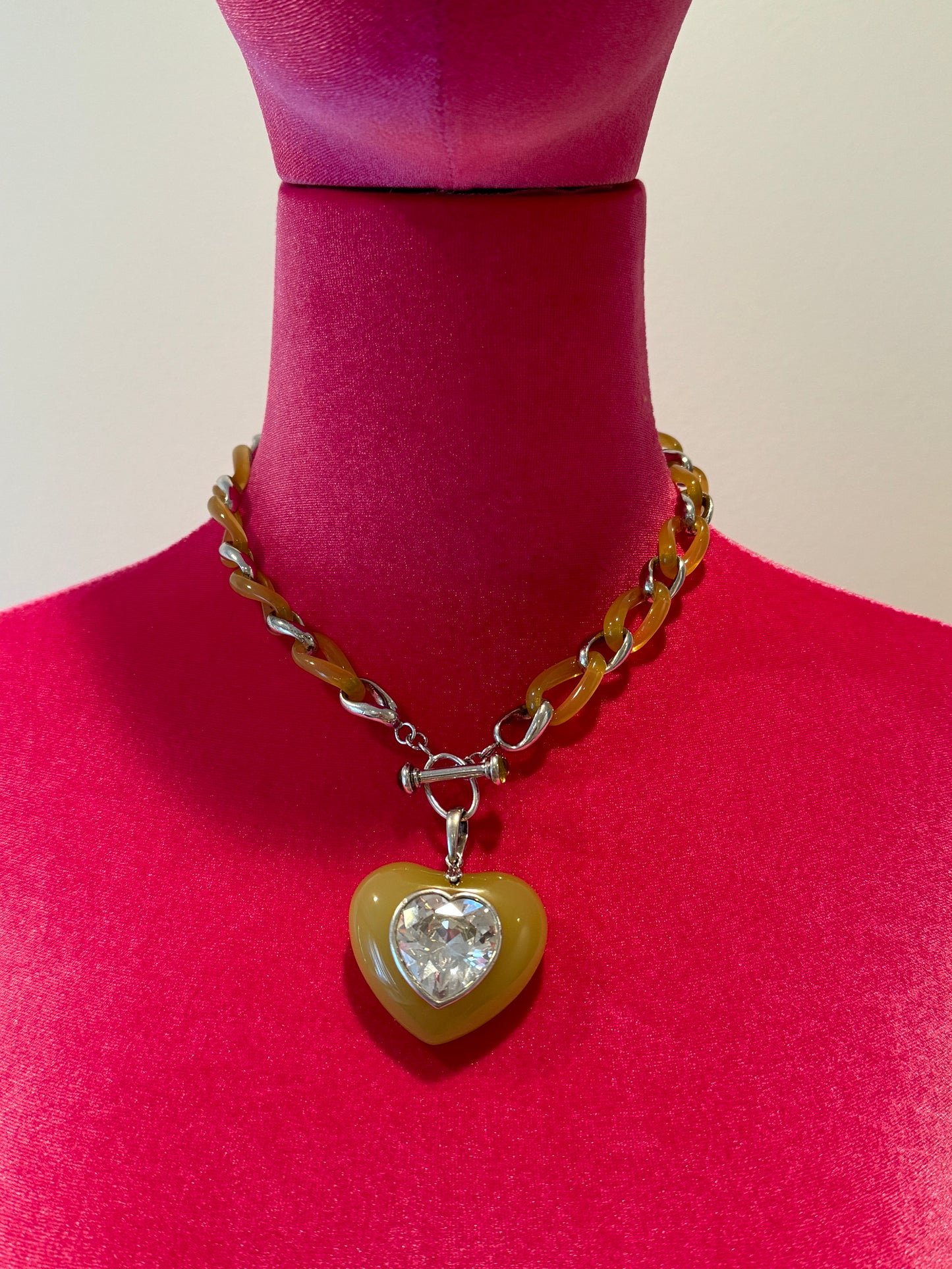 Angelique de Paris Sterling Silver Necklace with Encrusted Heart Pendant