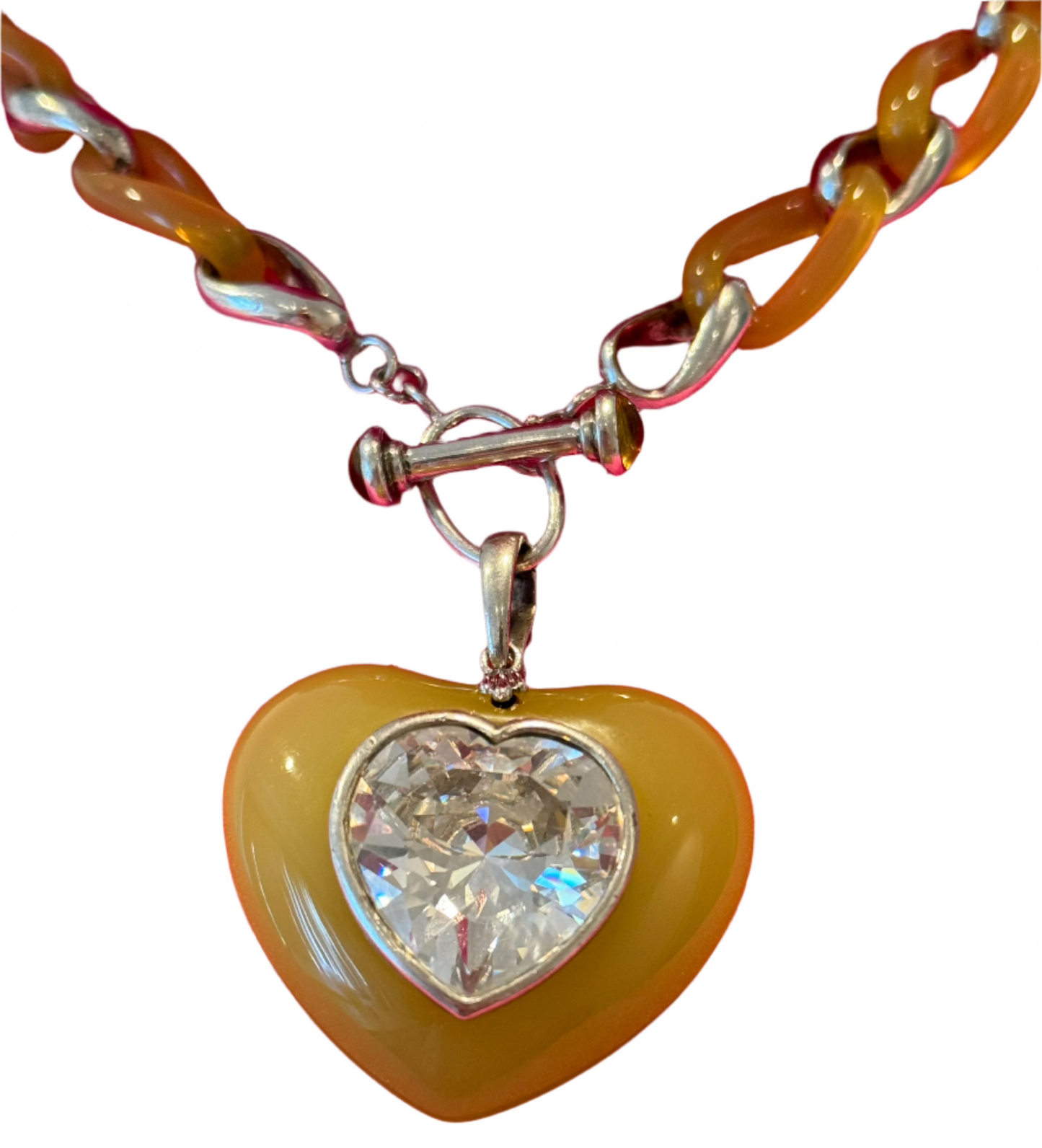 Angelique de Paris Sterling Silver Necklace with Encrusted Heart Pendant