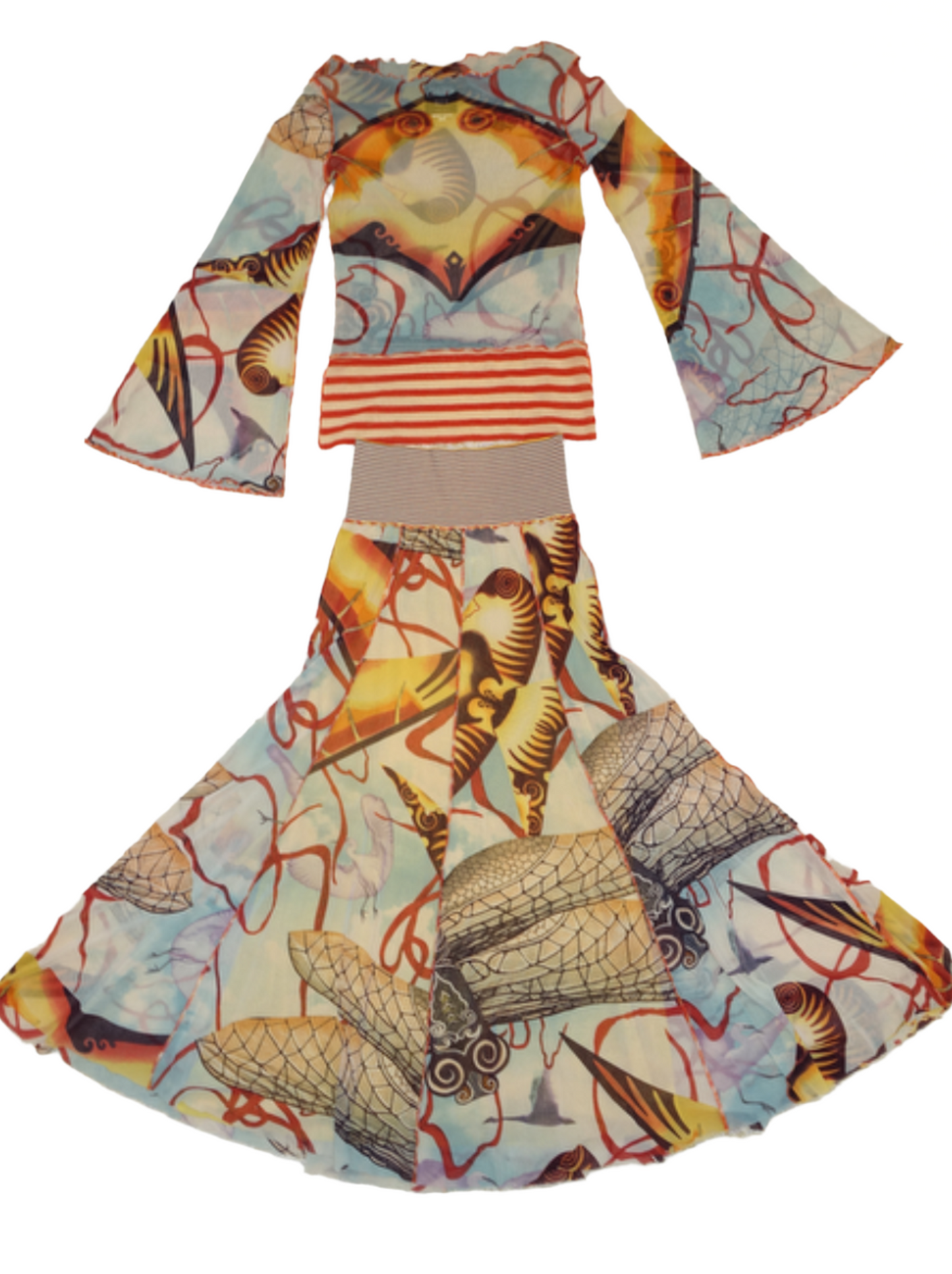 Jean Paul Gaultier S/S 2005 Mesh Abstract Salvador Dali Top & Skirt 2 Piece Set