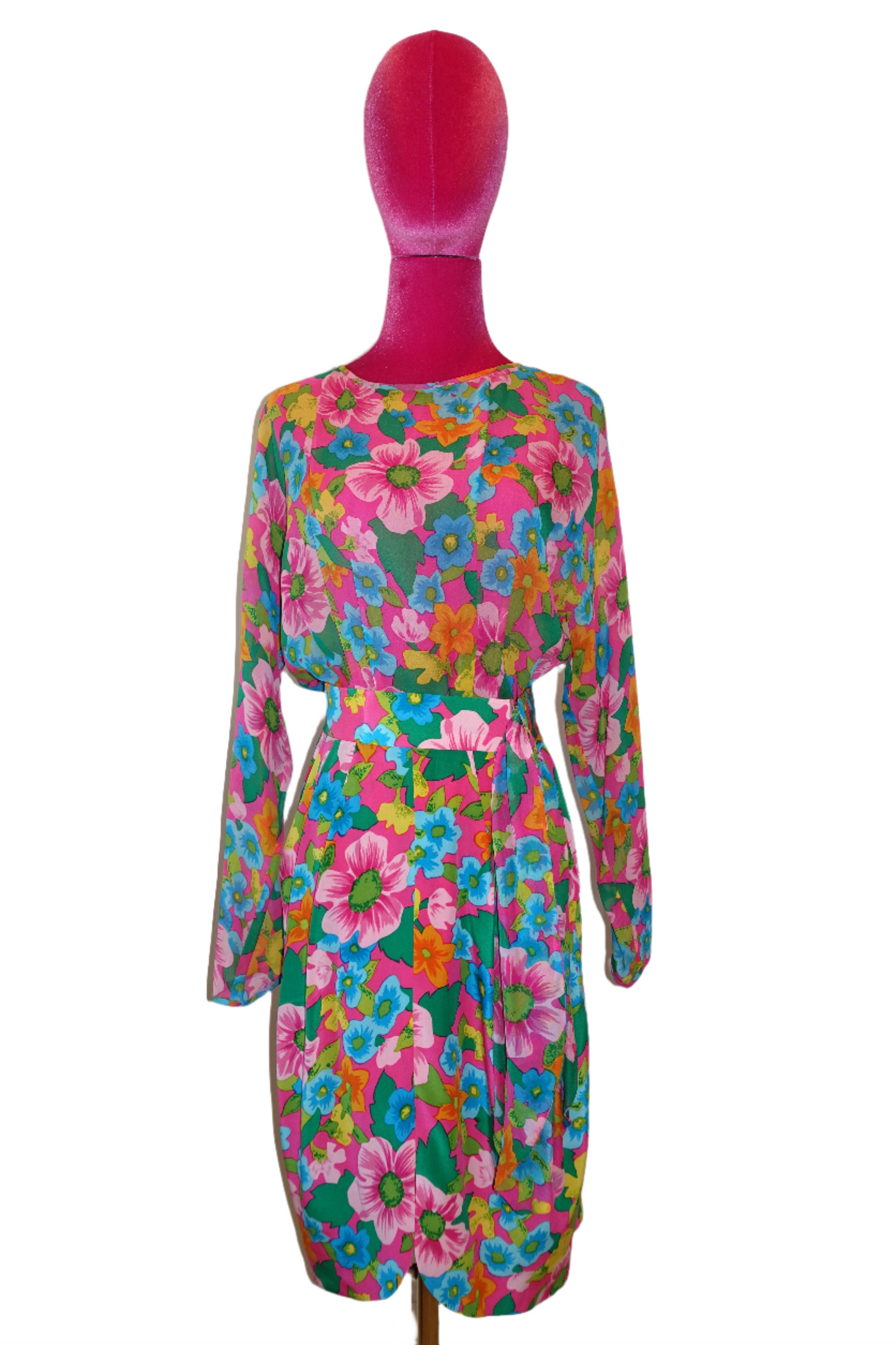 Vintage 80's Albert Nipon Colorful Vibrant Floral Silk Dress
