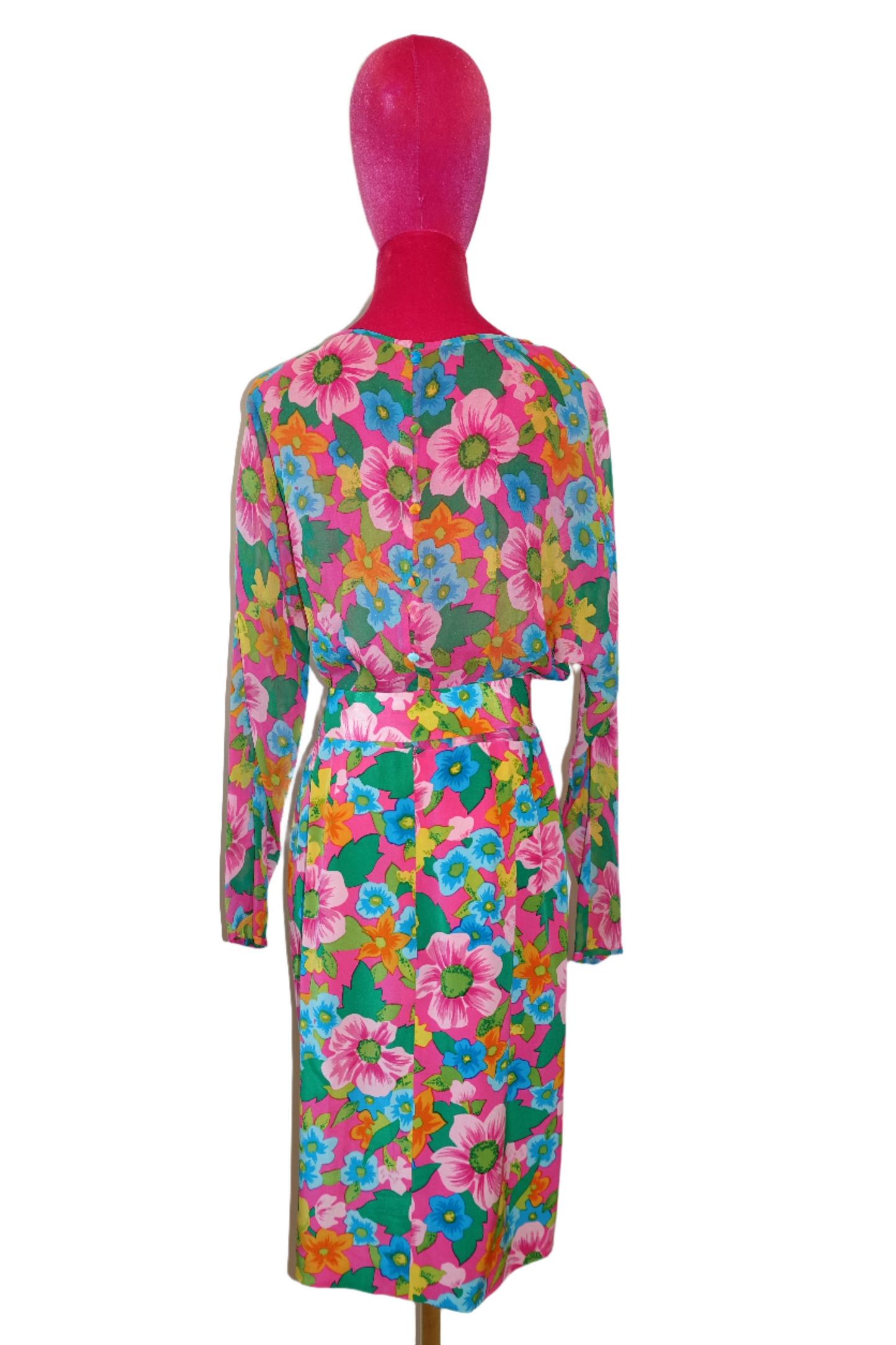 Vintage 80's Albert Nipon Colorful Vibrant Floral Silk Dress