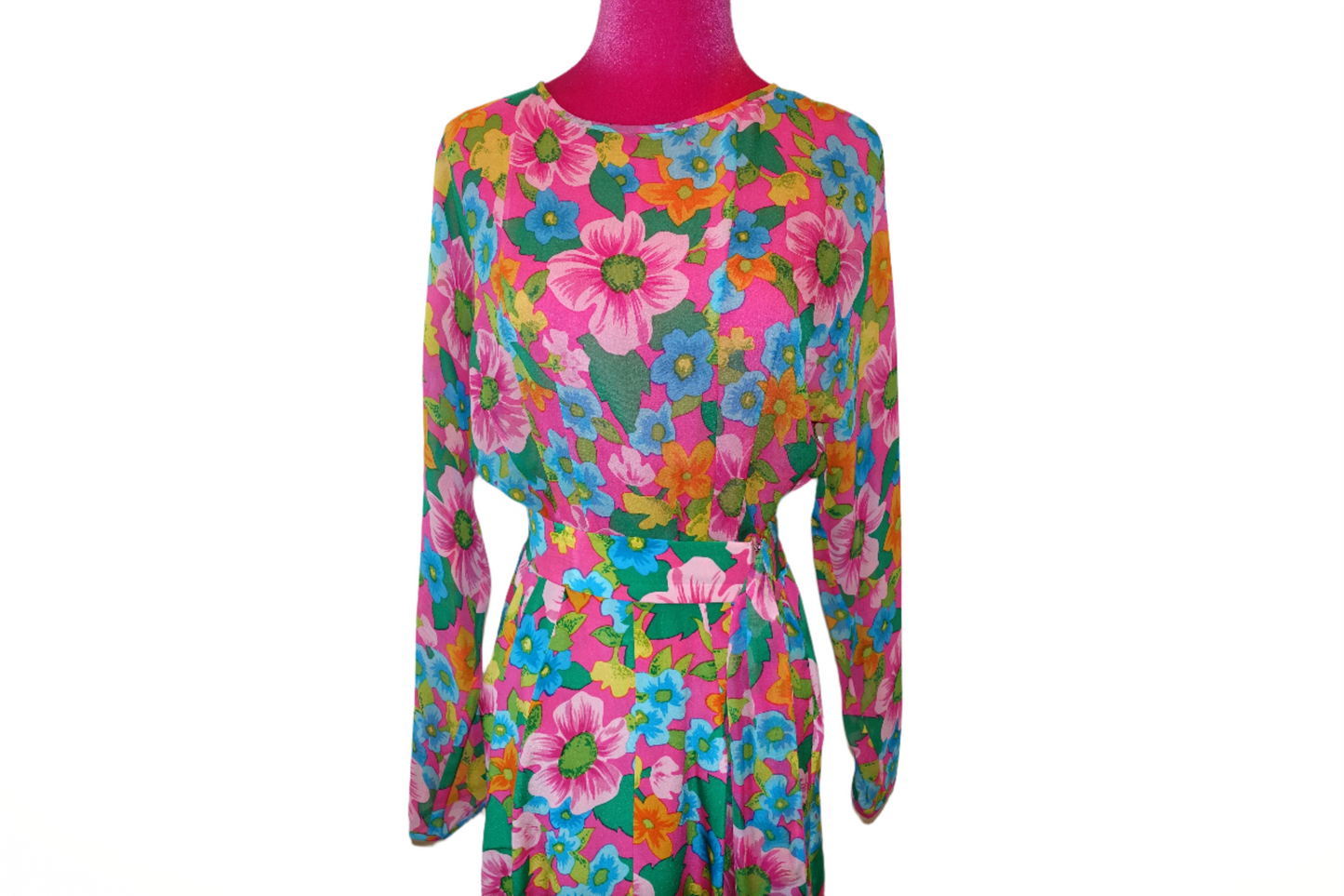 Vintage 80's Albert Nipon Colorful Vibrant Floral Silk Dress