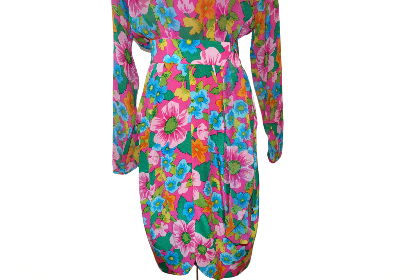 Vintage 80's Albert Nipon Colorful Vibrant Floral Silk Dress