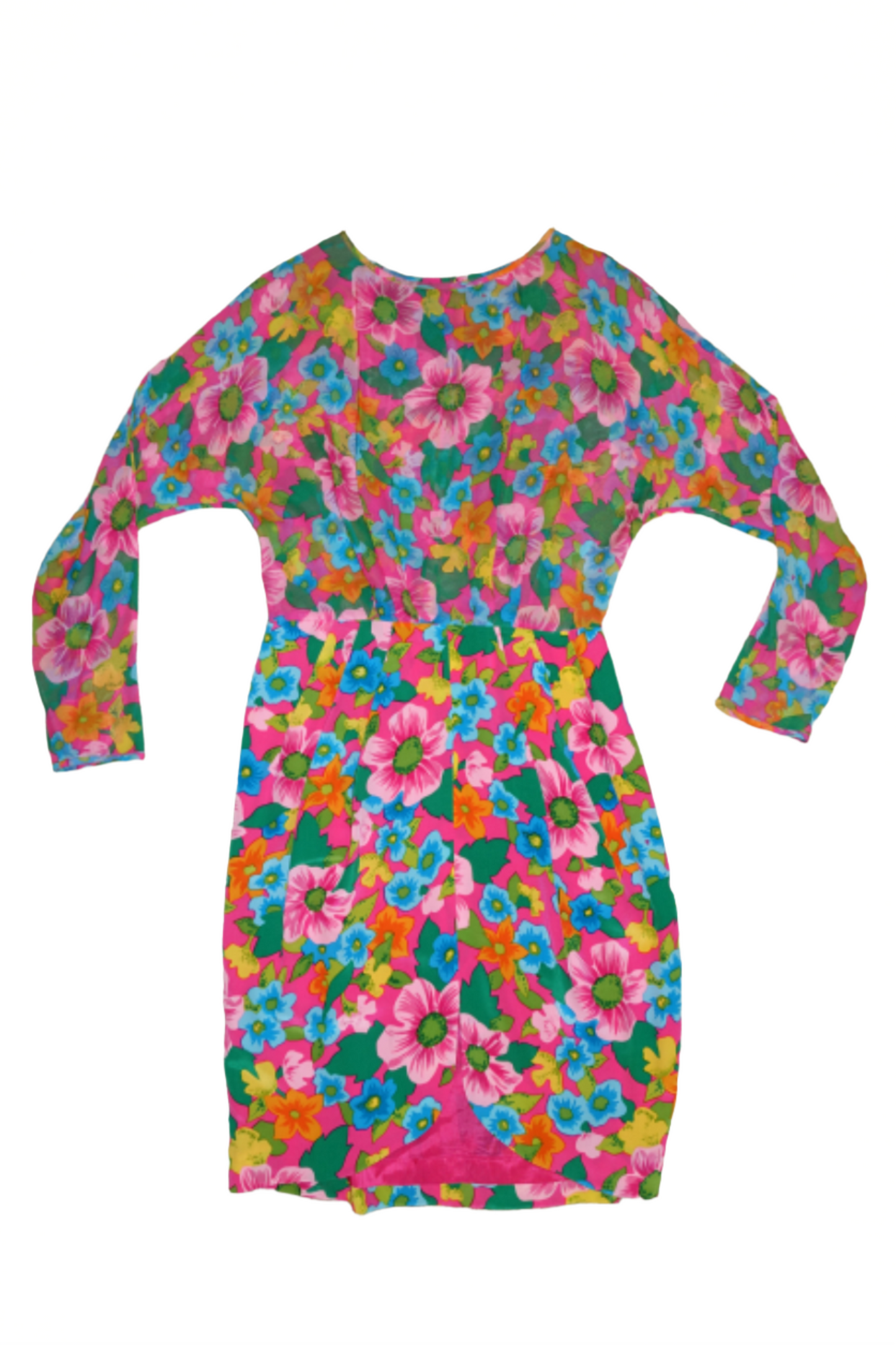 Vintage 80's Albert Nipon Colorful Vibrant Floral Silk Dress