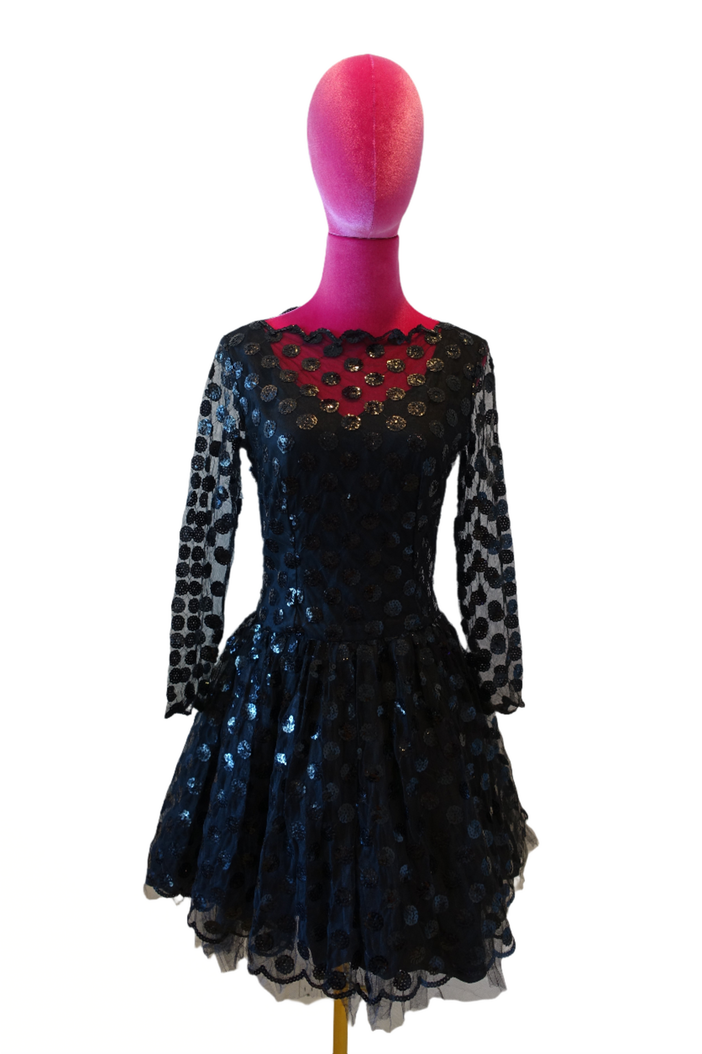 Vintage 80's Illusion Sheer Sequin Polka Dot Dress