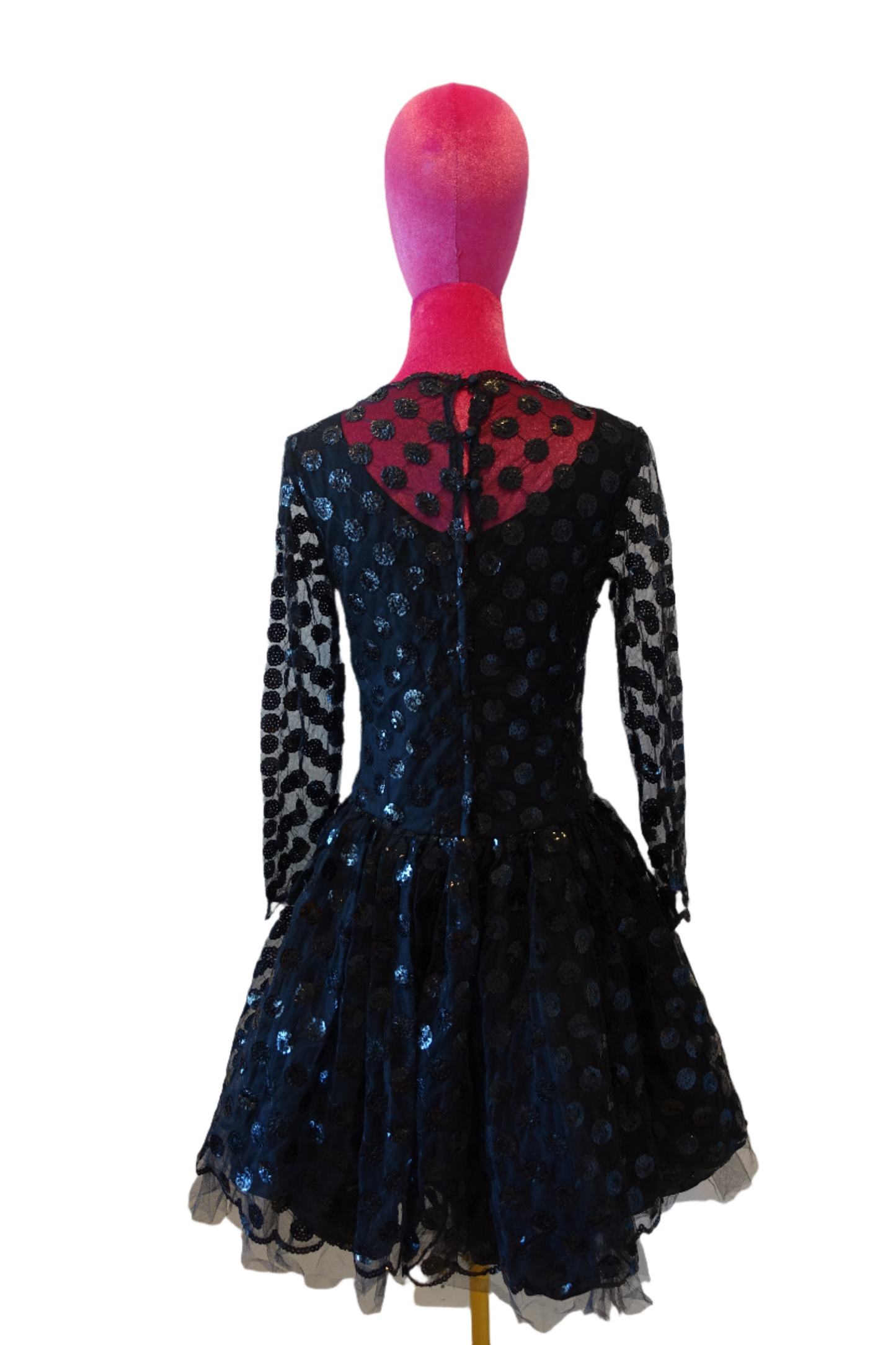 Vintage 80's Illusion Sheer Sequin Polka Dot Dress